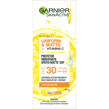 Hidratante Antioleosidade Facial FPS 30 Garnier SkinActive Uniform & Matte Bisnaga 40g