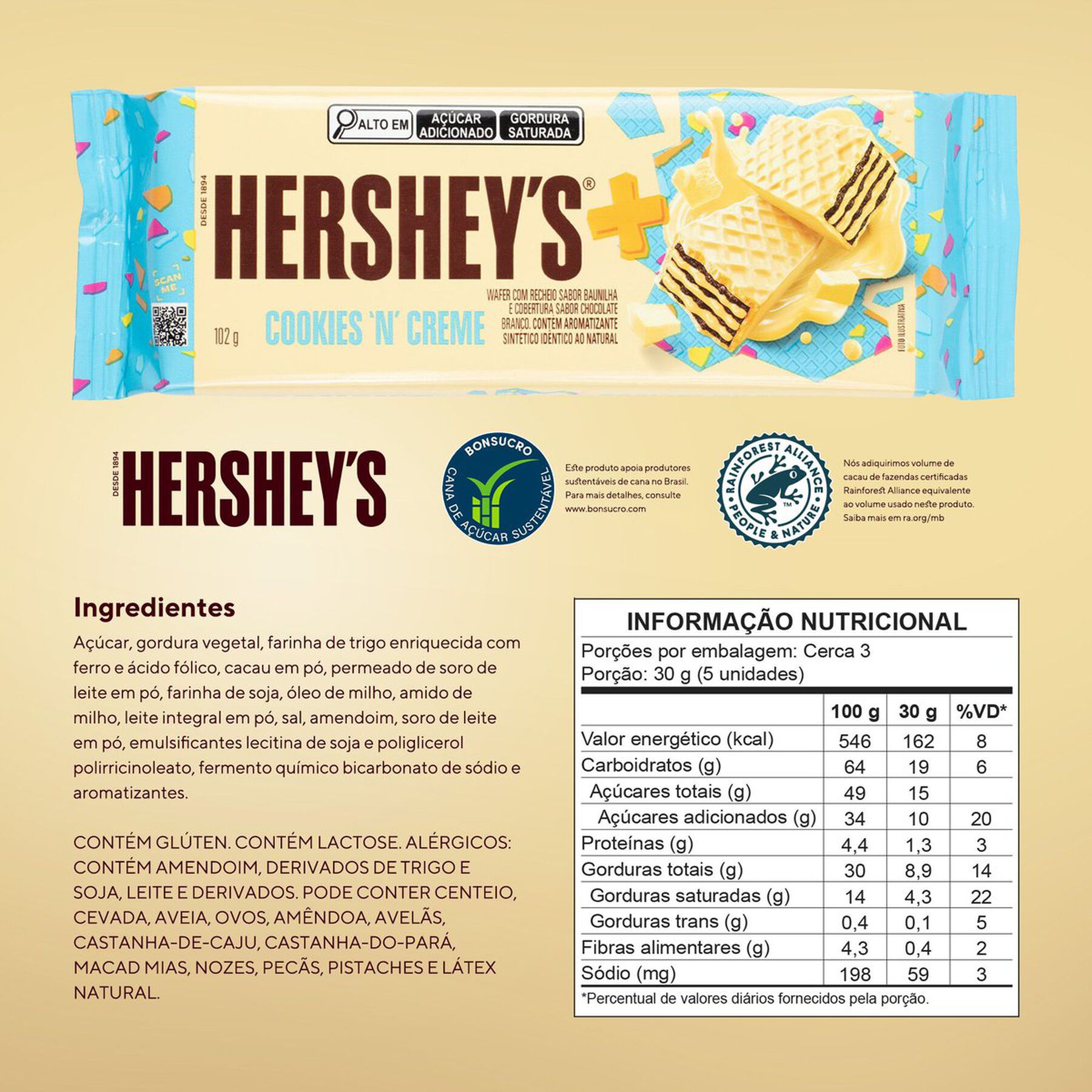 Wafer Cookies 'N' Creme Hershey's Mais 102g