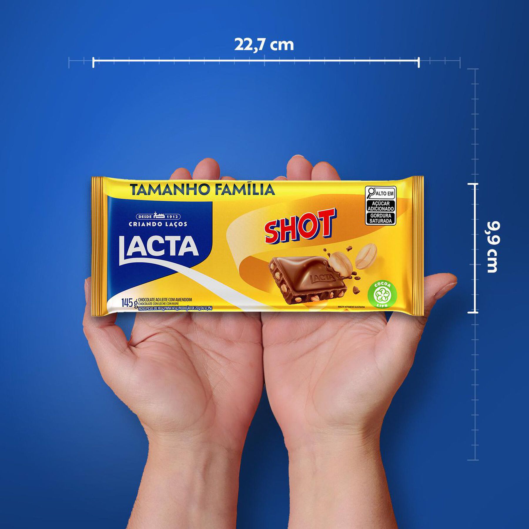 Barra de Chocolate ao Leite com Amendoim Shot Lacta Pacote 145g - Embalagem Tamanho Fam&iacute;lia