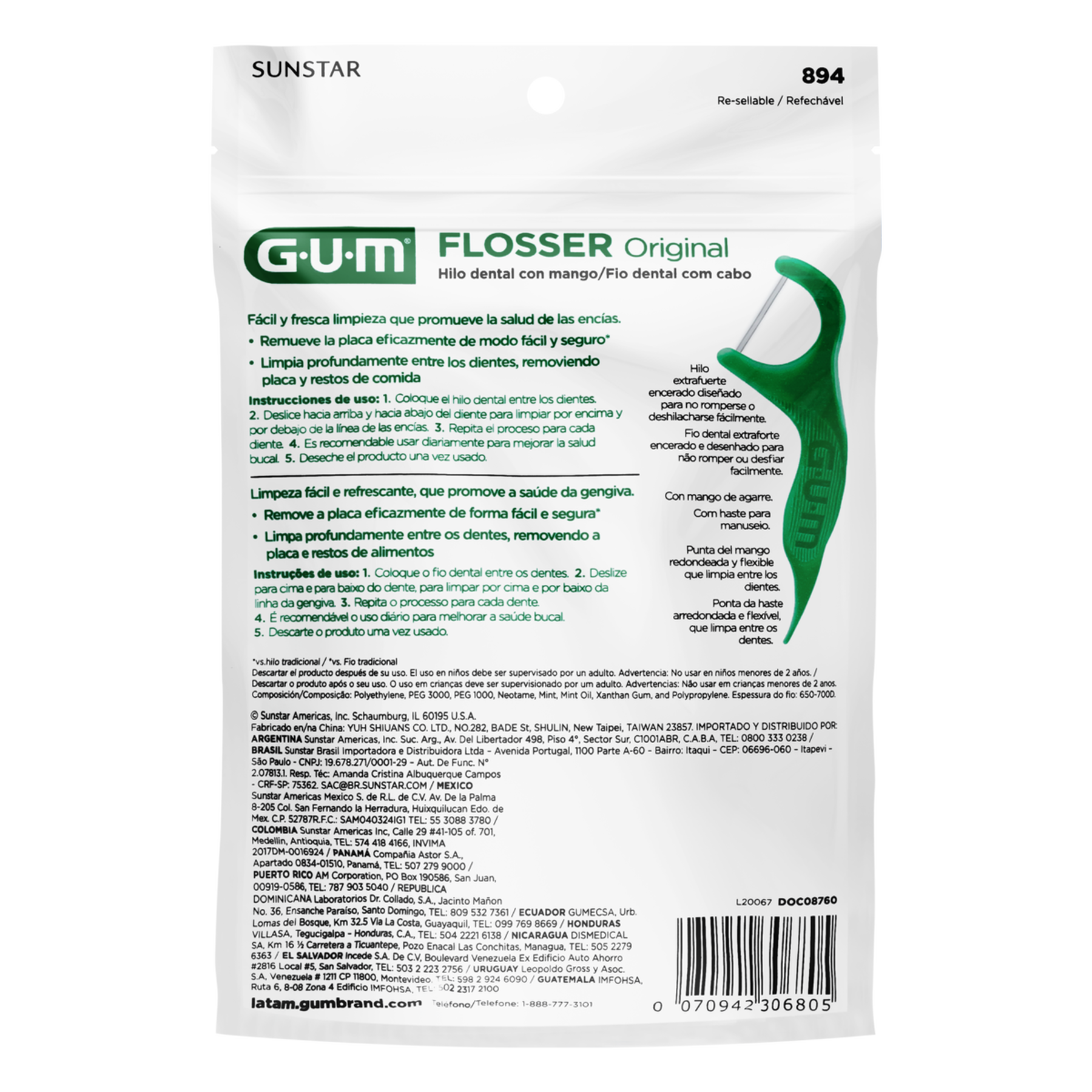 Fio Dental com Cabo Original Menta GUM C/20 Unidades