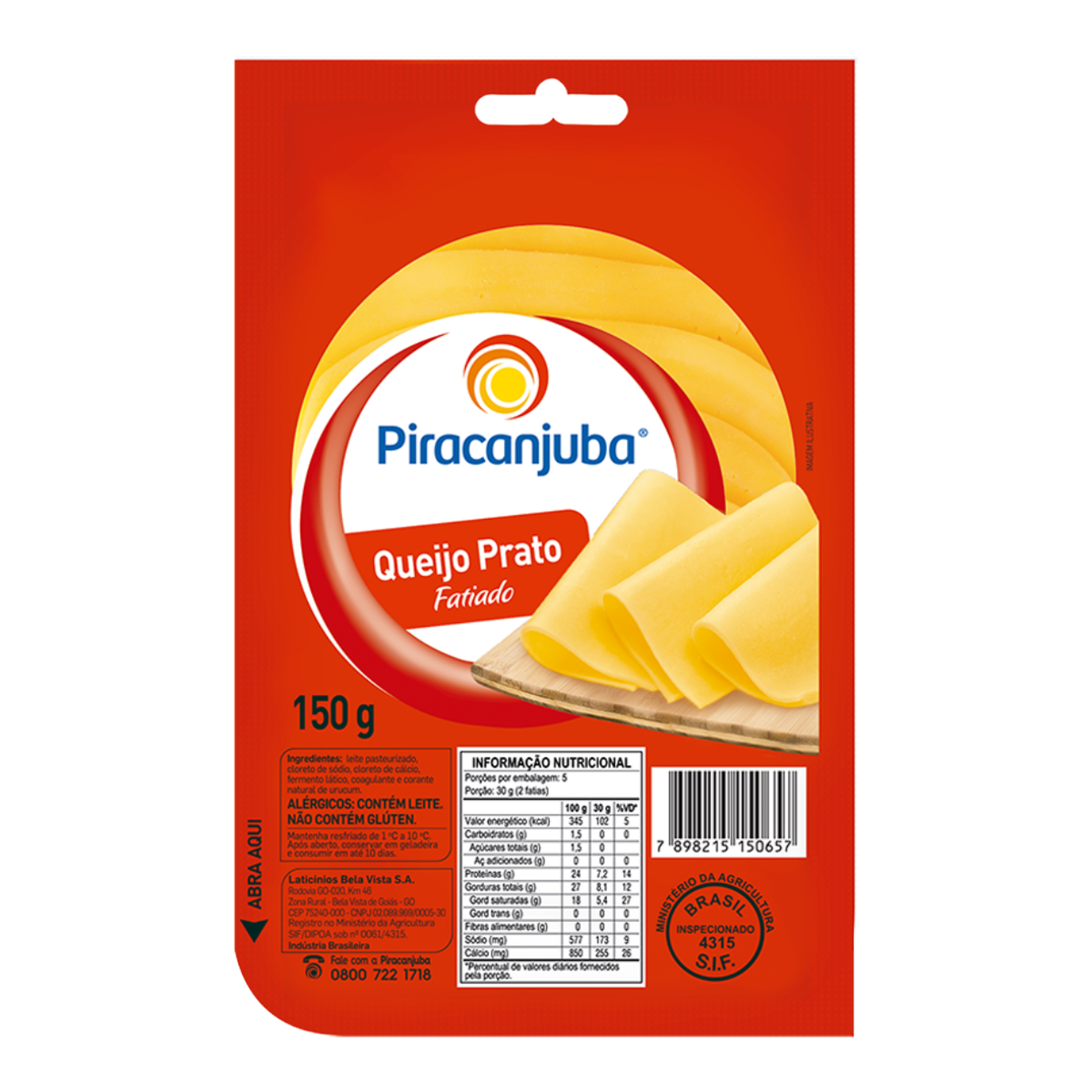Queijo Prato Fatiado Piracanjuba 150g