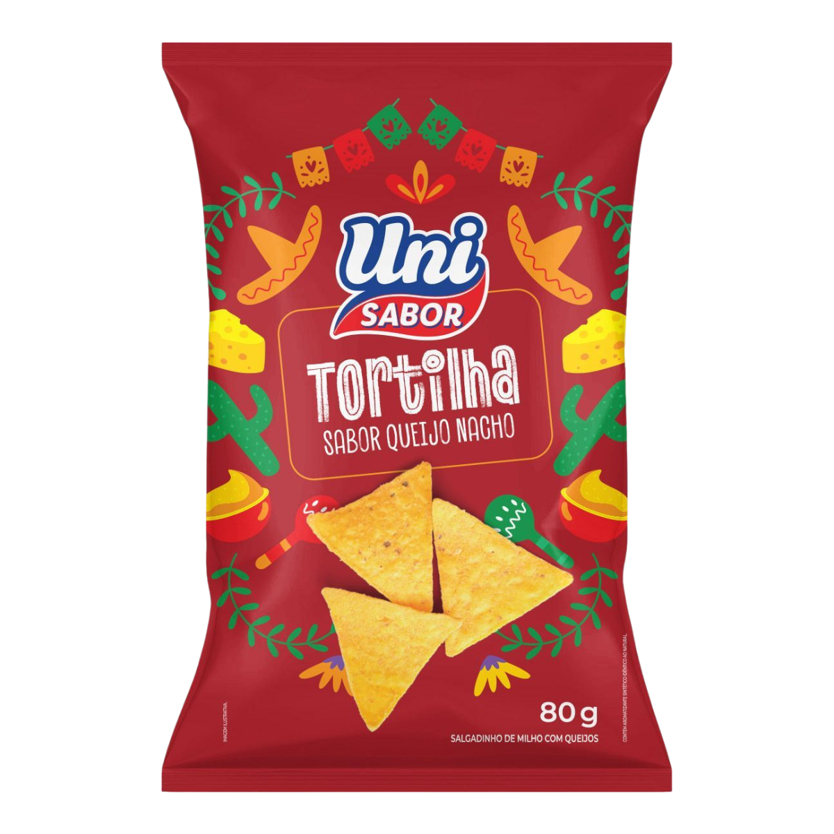 Tortilha Queijo Nacho Uni Sabor Pacote 80g
