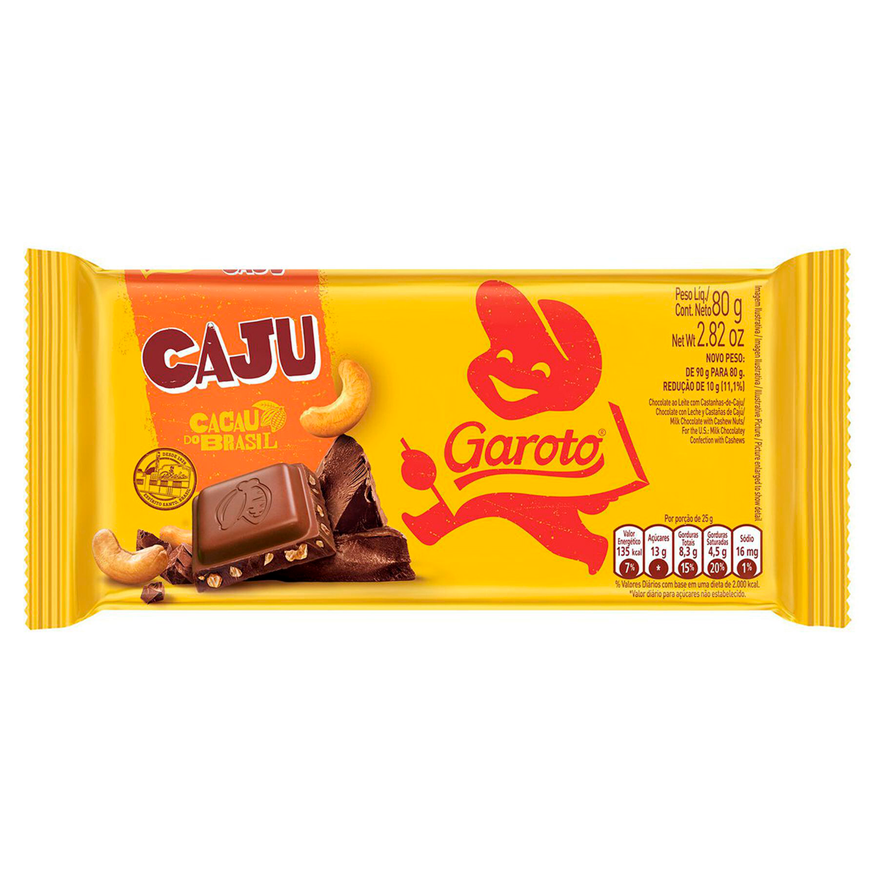 Chocolate ao Leite com Castanha de Caju Garoto Pacote 80g