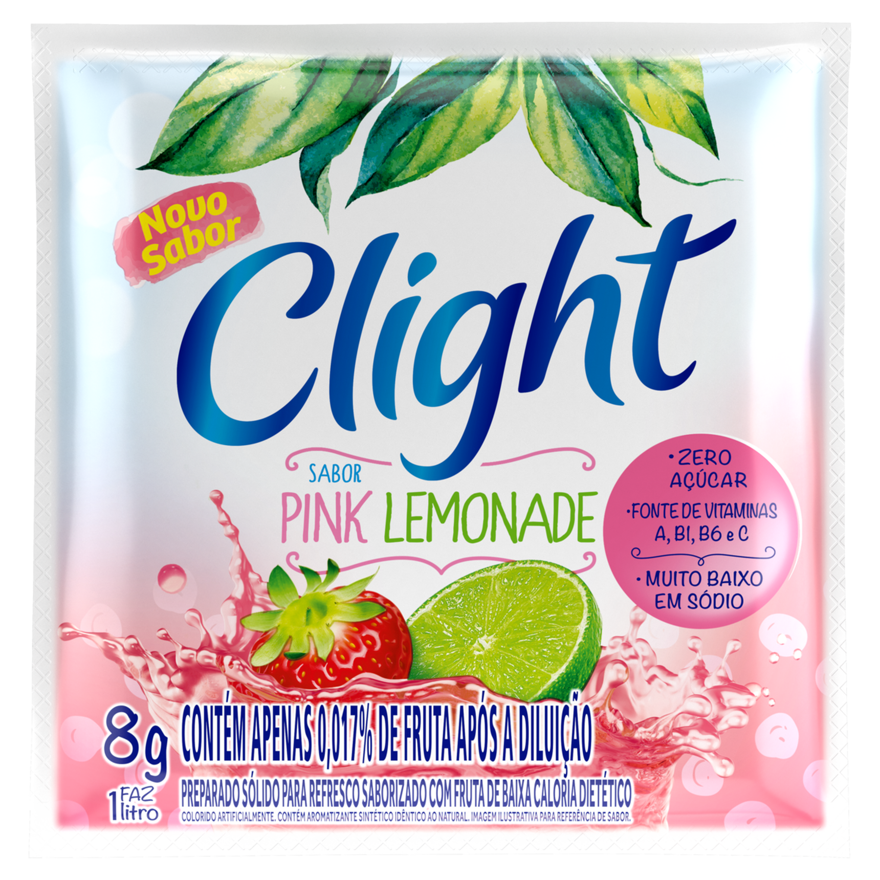 Refresco em P&oacute; Pink Lemonade Zero A&ccedil;&uacute;car Clight Pacote 8g