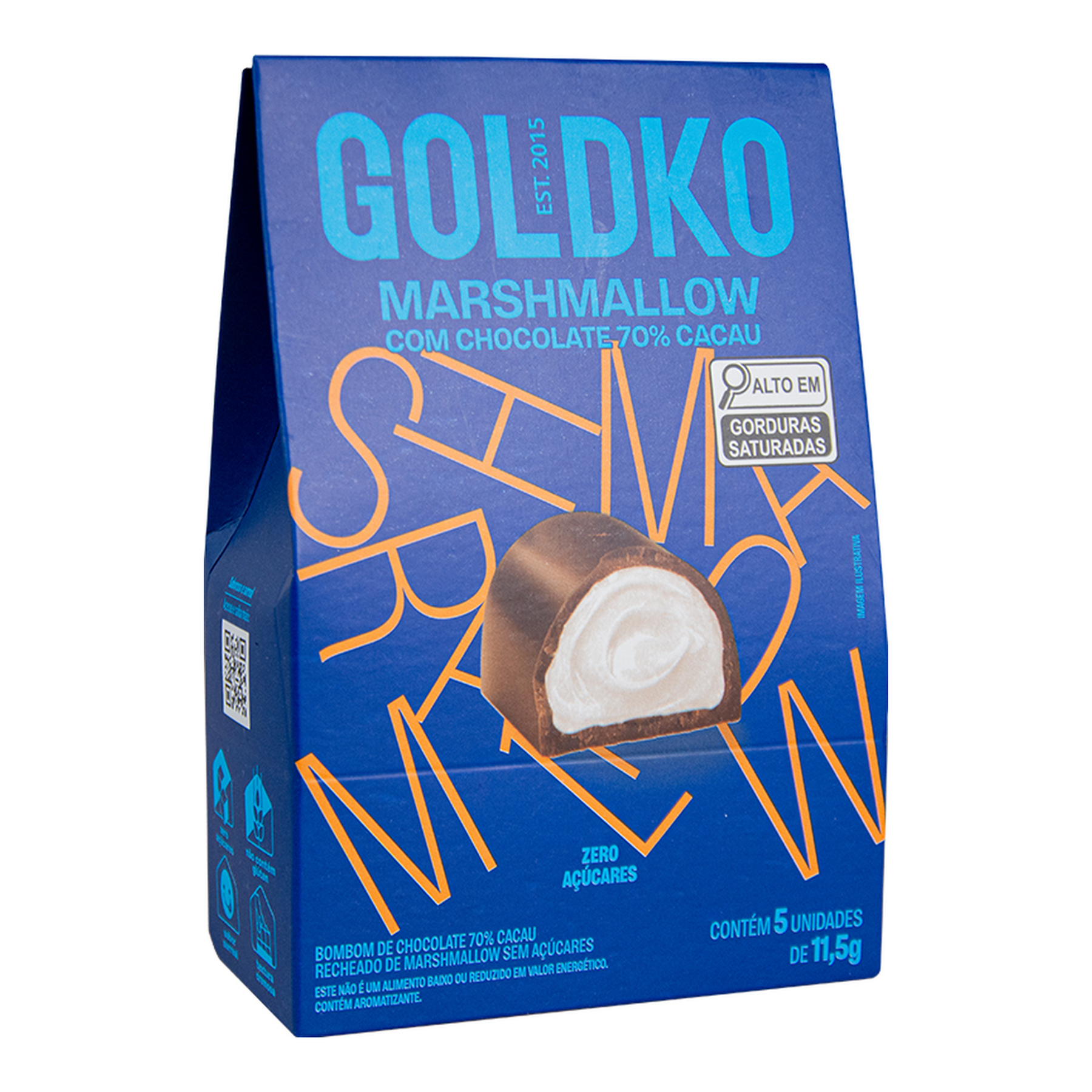 Bombom Chocolate 70% Recheio Marshmallow Goldko Caixa 57,5g C/5 Unidades