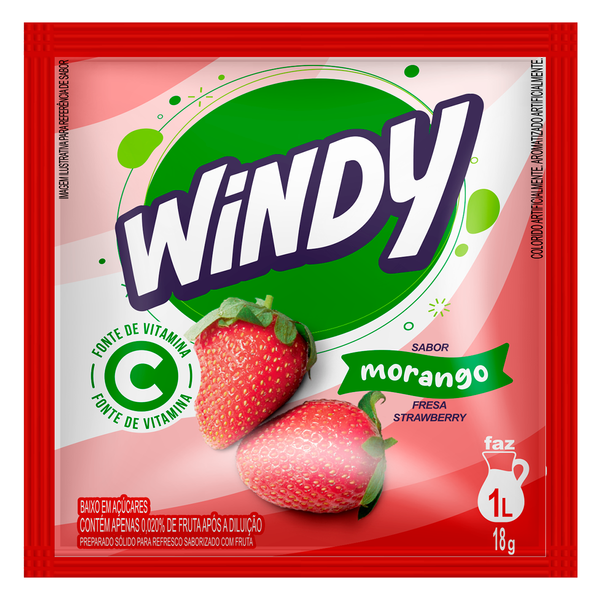 Refresco em P&oacute; Morango Windy Pacote 18g