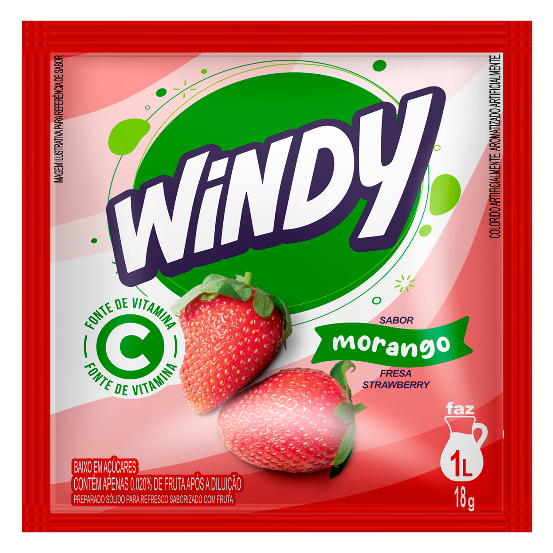 Refresco em P&oacute; Morango Windy Pacote 18g
