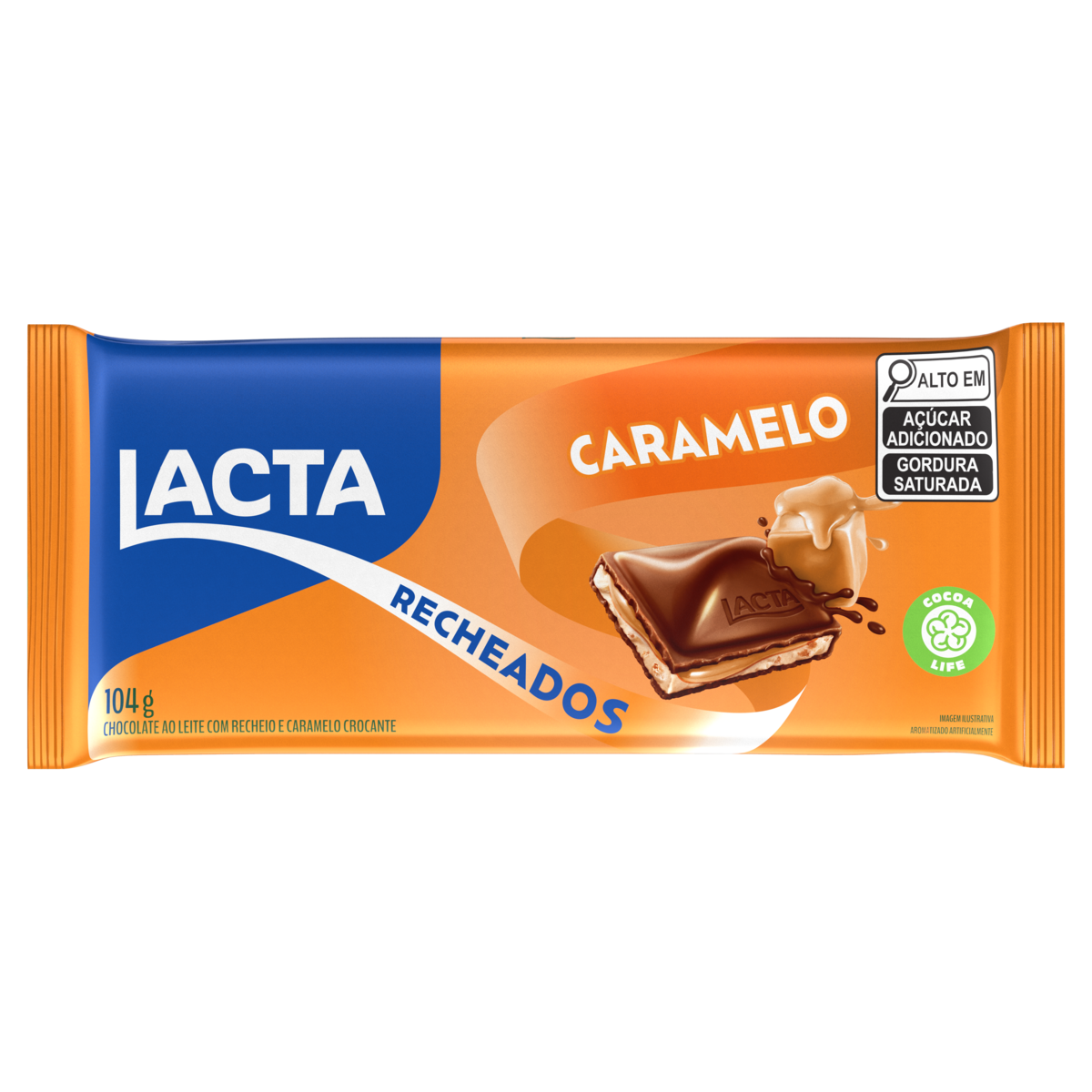 Barra de Chocolate ao Leite Recheio Caramelo Lacta Recheados Pacote 104g