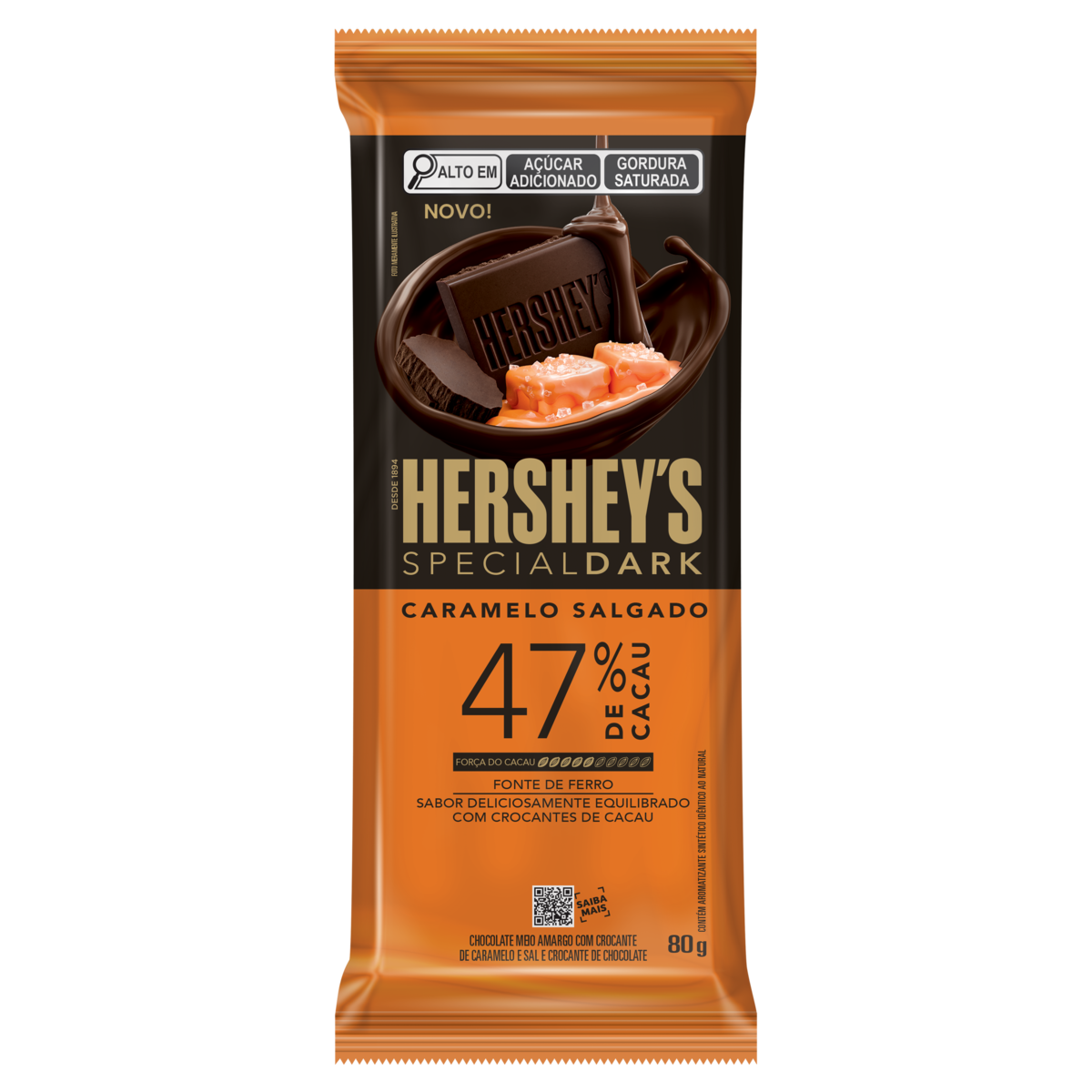 Chocolate Meio Amargo 47% Cacau Caramelo Salgado Special Dark Hershey's Pacote 80g
