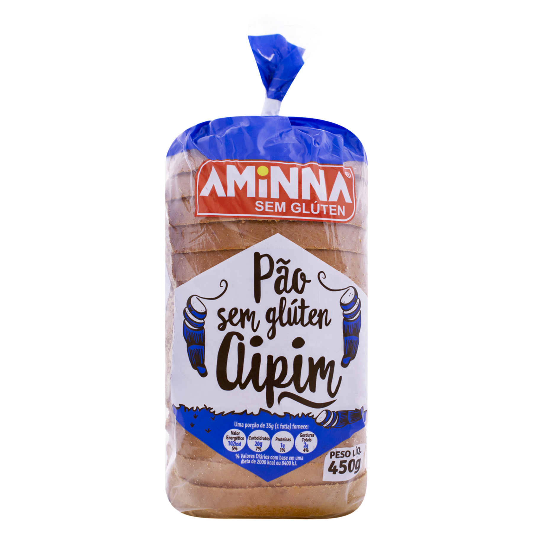 Pão de Forma Aipim sem Glúten Aminna Pacote 450g