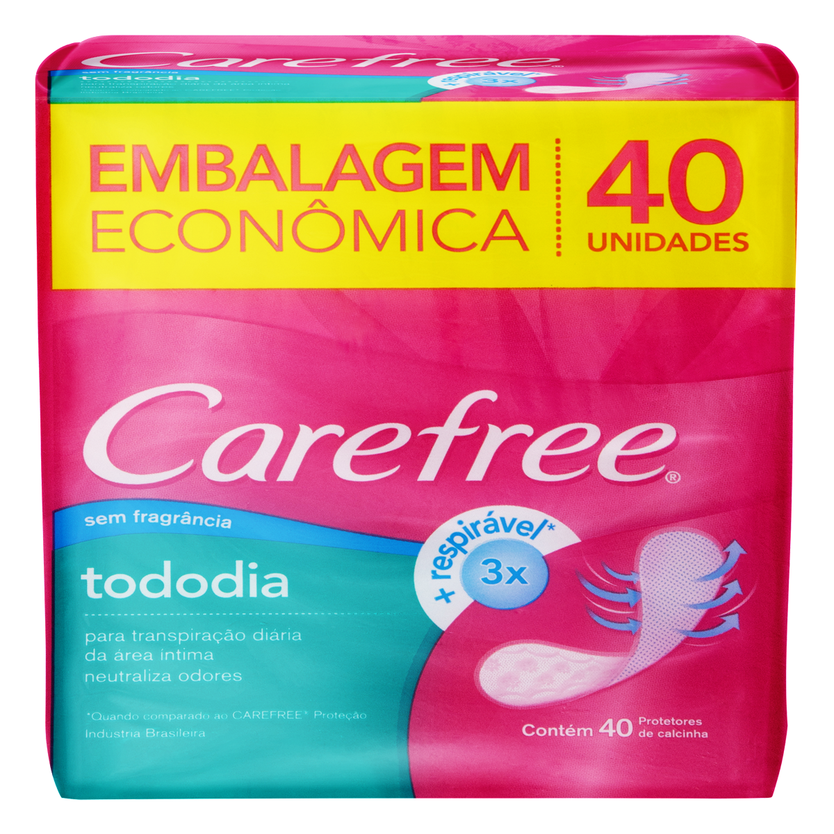 Protetor Di&aacute;rio sem Abas Carefree TodoDia Pacote 40 Unidades Embalagem Econ&ocirc;mica&nbsp;