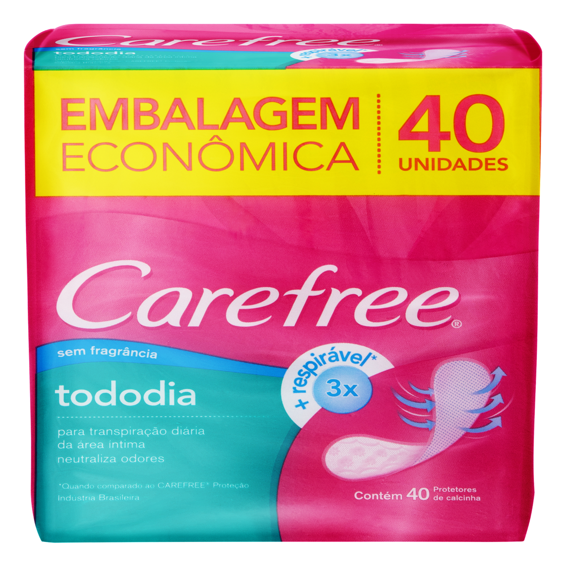 Protetor Di&aacute;rio sem Abas Carefree TodoDia Pacote 40 Unidades Embalagem Econ&ocirc;mica&nbsp;