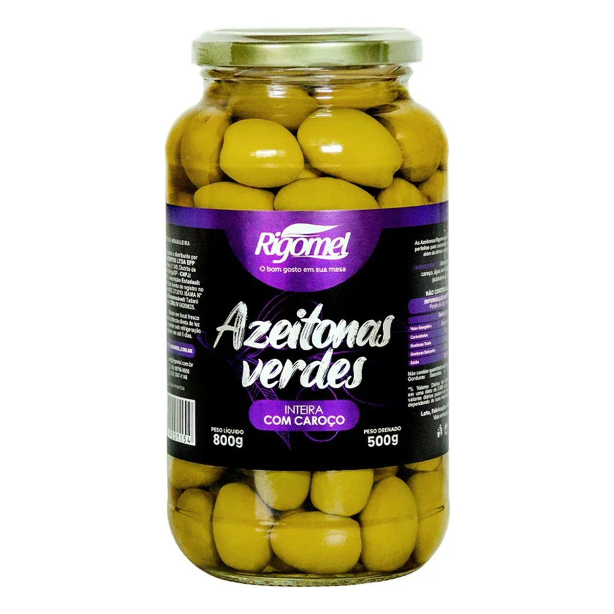 Azeitona Verde com Caro&ccedil;o Rigomel Vidro 500g