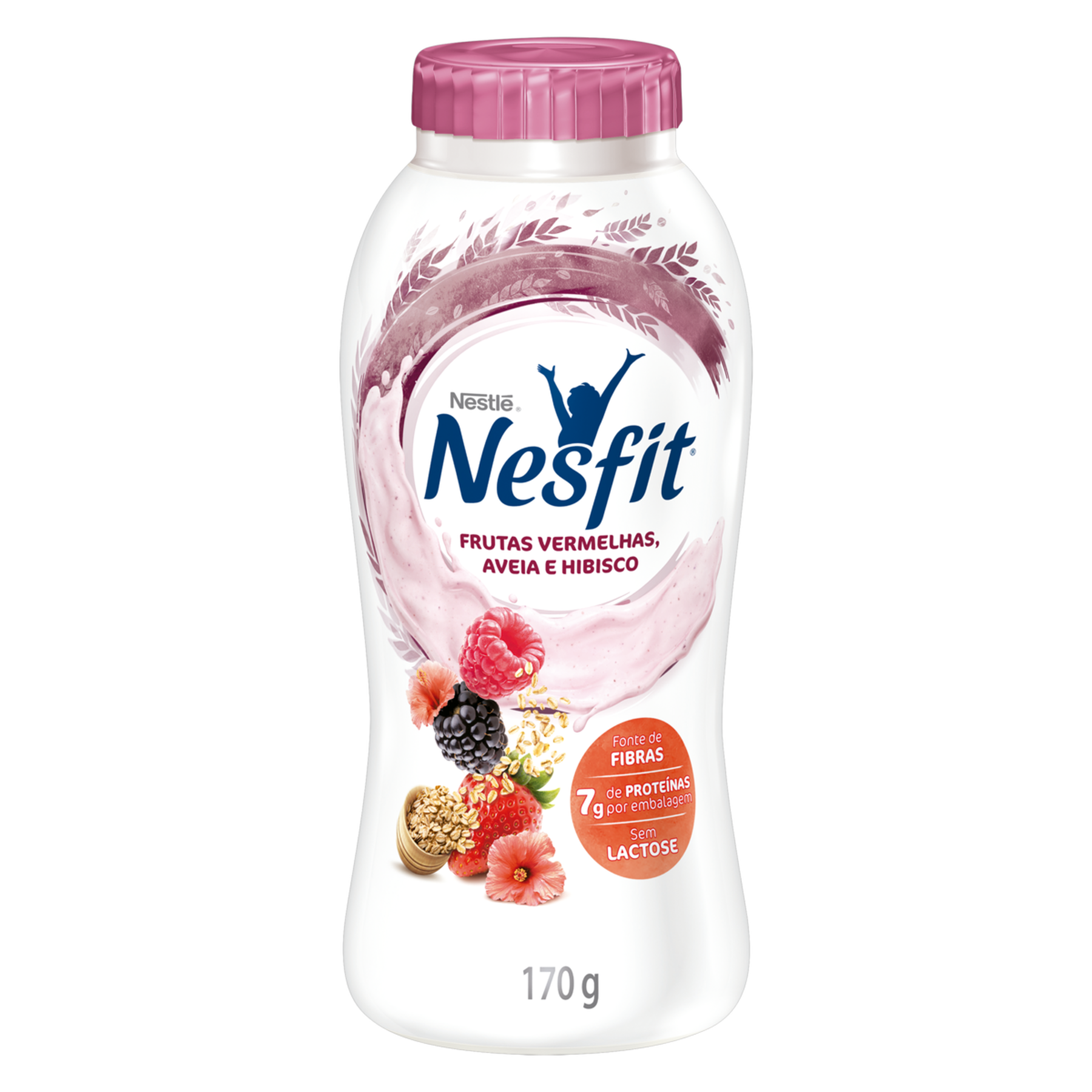 Iogurte Desnatado Frutas Vermelhas, Aveia e Hibisco Zero Lactose Nestlé Nesfit Frasco 170g 