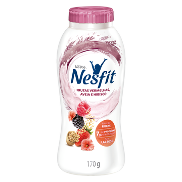 Iogurte Desnatado Frutas Vermelhas, Aveia e Hibisco Zero Lactose Nestlé Nesfit Frasco 170g 