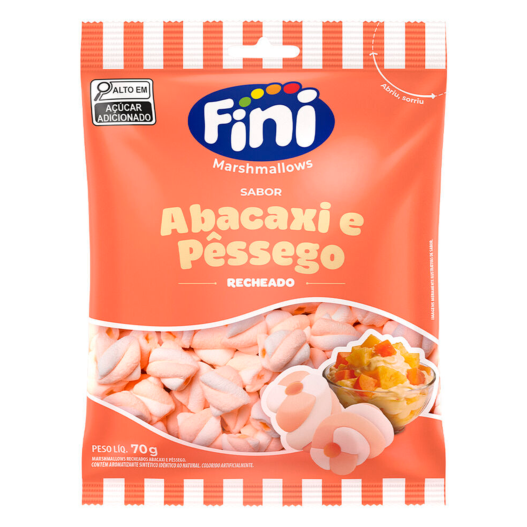 Marshmallow Recheado Abacaxi e P&ecirc;ssego Fini Pacote 70g