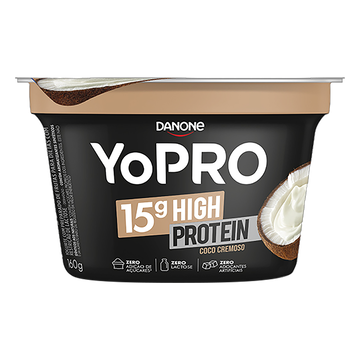 Iogurte Desnatado Coco Cremoso Zero Lactose Yopro 15g High Protein Pote 160g