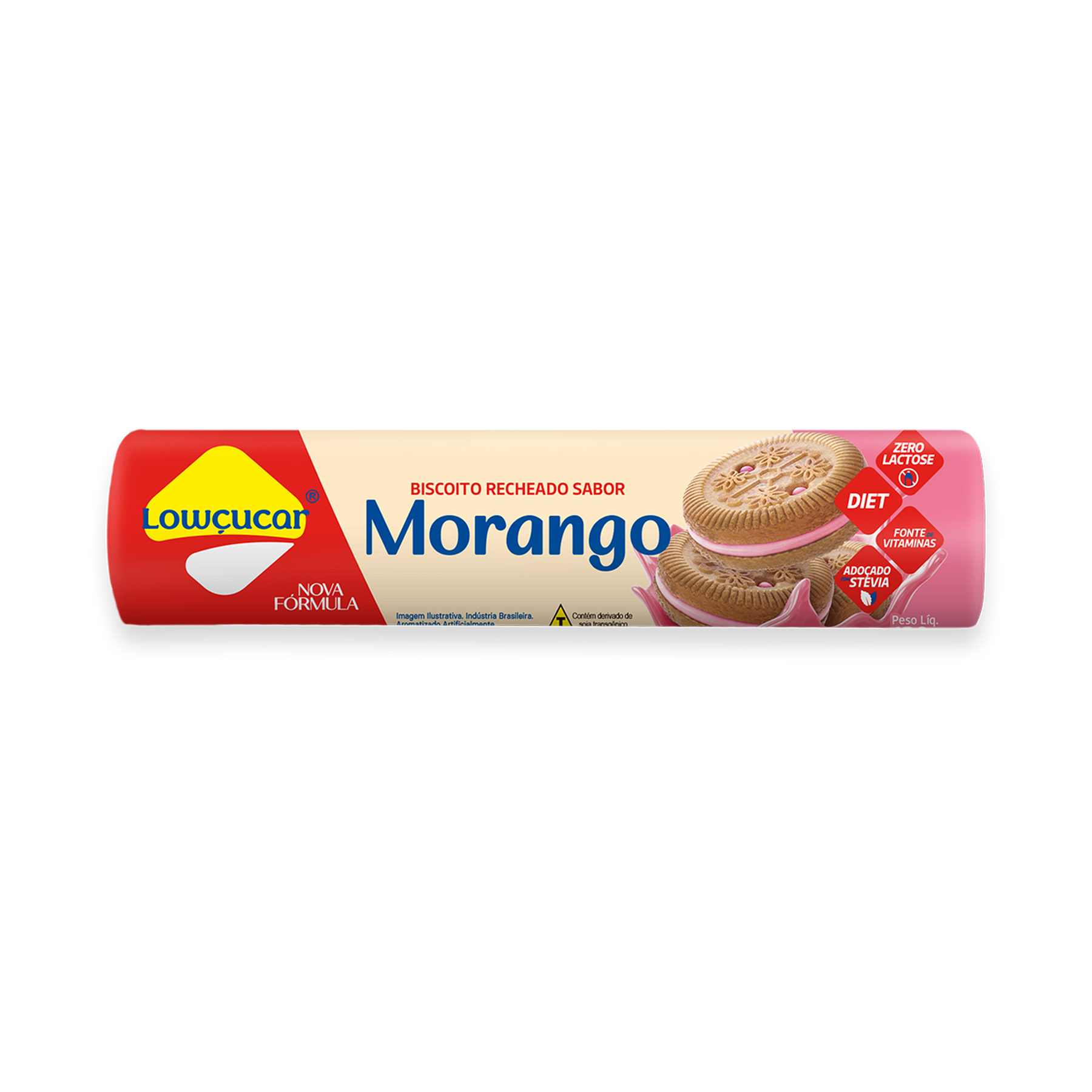 Biscoito Recheio Morango Zero Lactose Zero Açúcar Lowçucar Pacote 120g