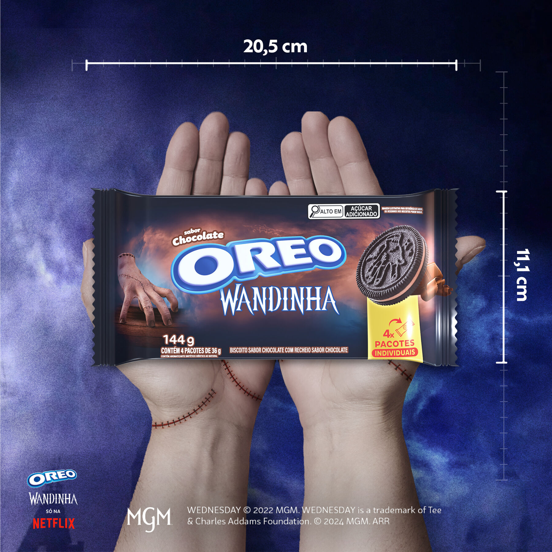 Pack Biscoito Chocolate Recheio Chocolate Oreo Pacote 144g 4 Unidades