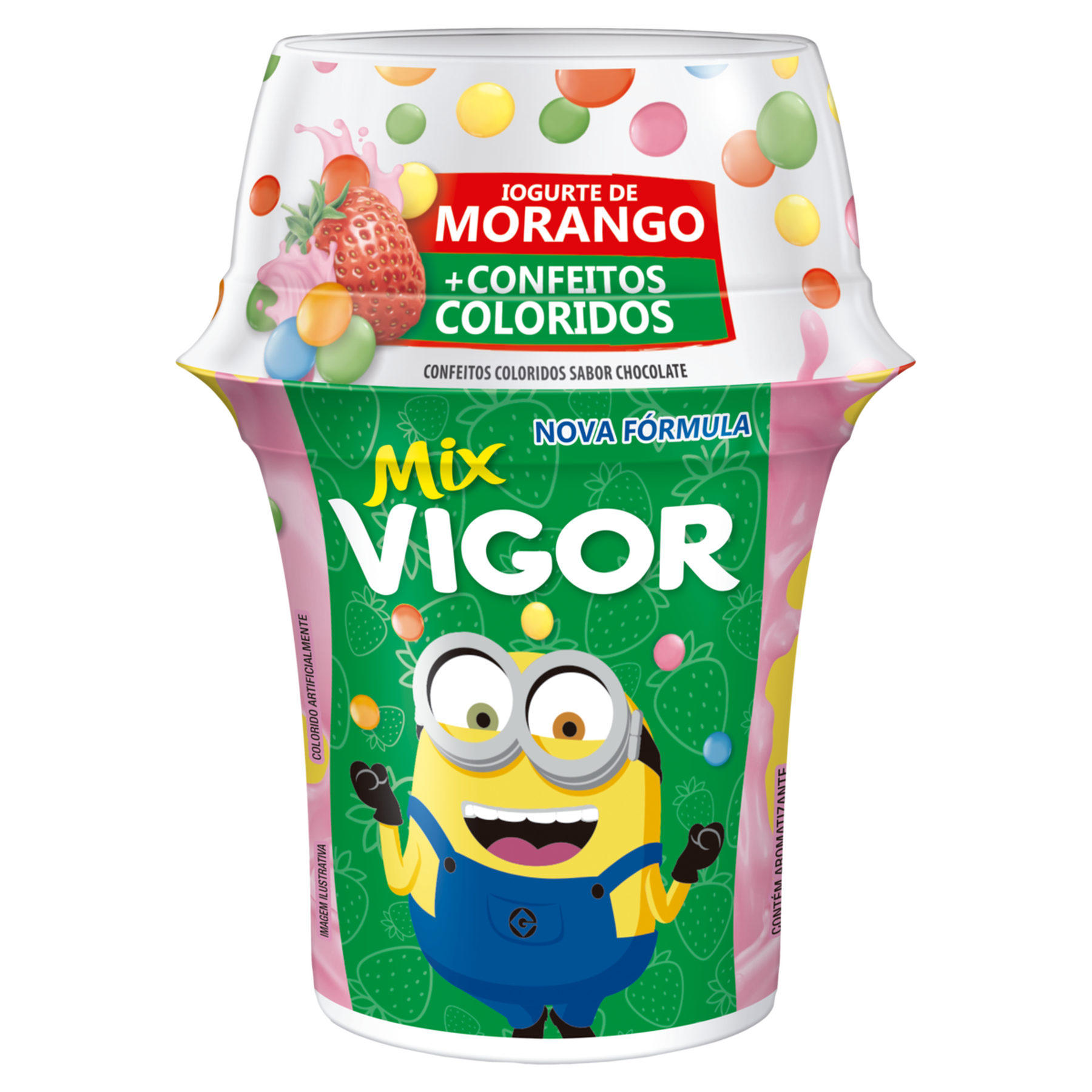 Iogurte Morango + Confeitos Coloridos Vigor Mix Copo 140g