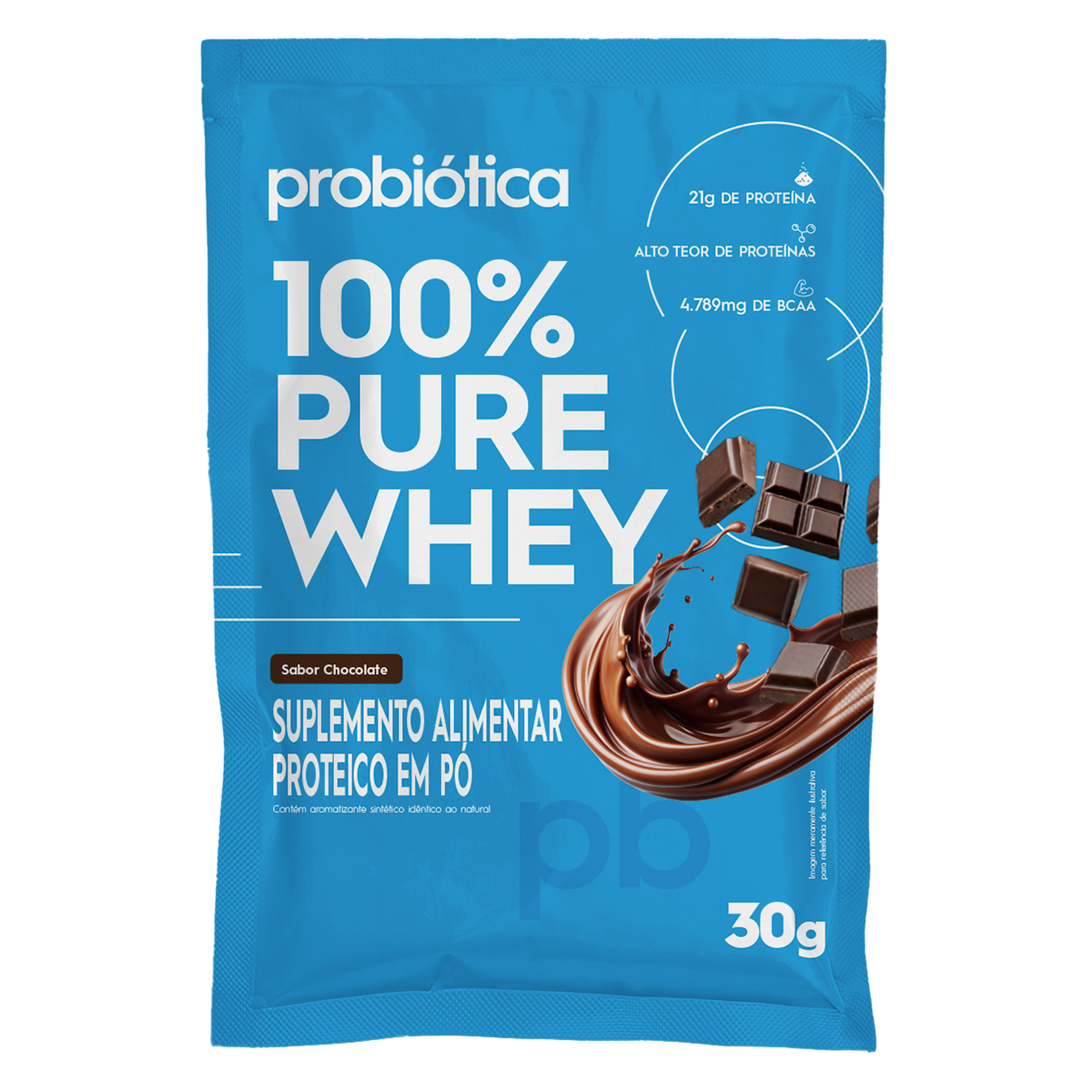Suplemento Alimentar em P&oacute; Chocolate 100% Pure Whey Probi&oacute;tica Sach&ecirc; 30g