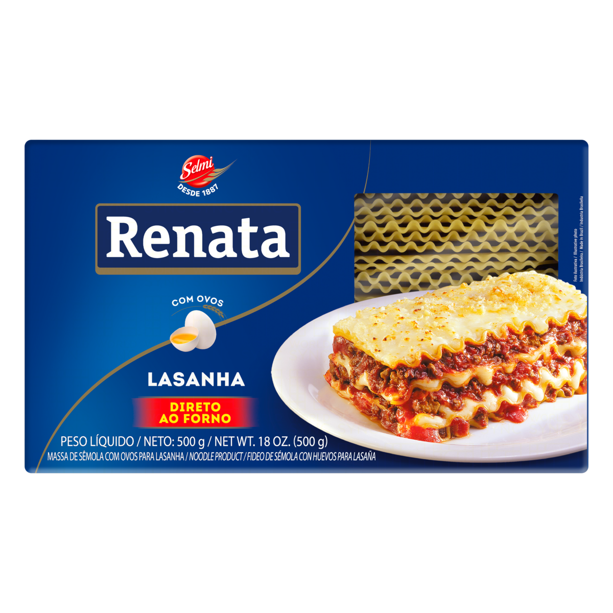 Massa de S&ecirc;mola com Ovos para Lasanha Renata 500g