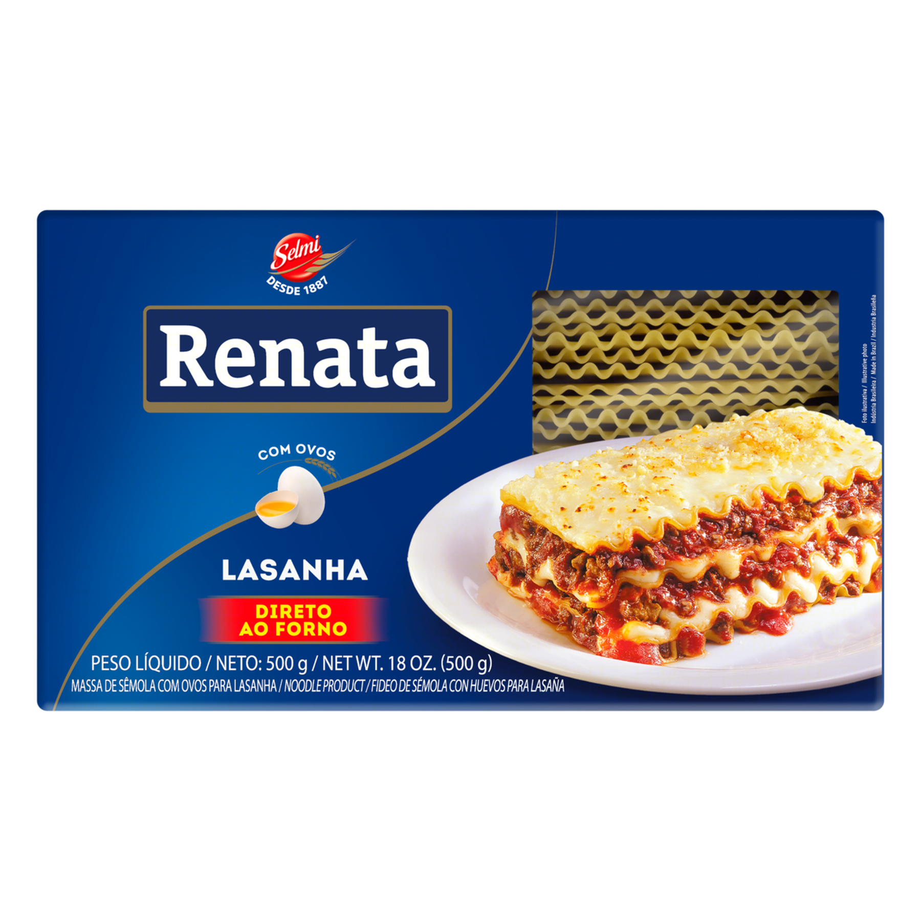 Massa de Sêmola com Ovos para Lasanha Renata 500g