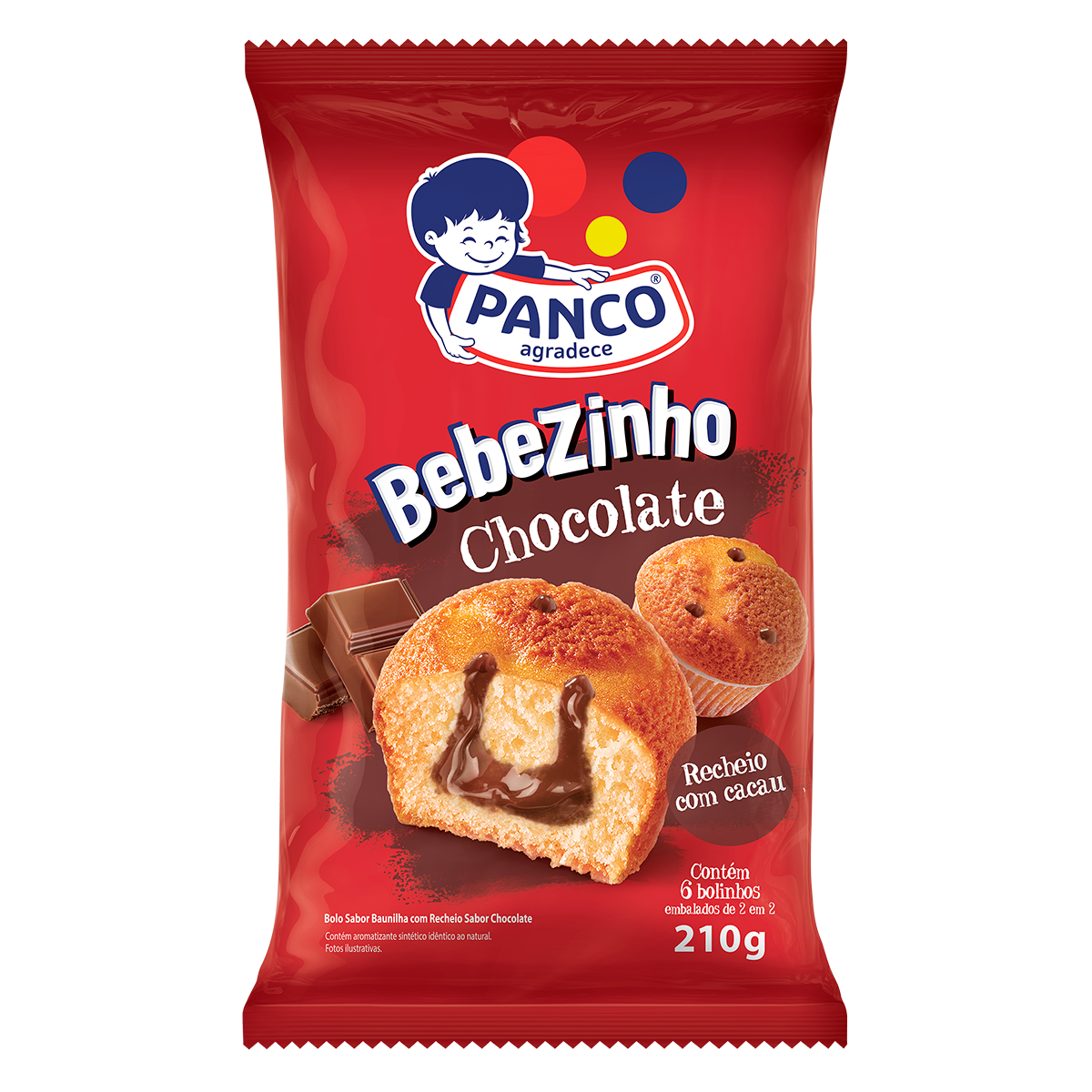 Bolinho Bebezinho de Chocolate Panco 210g C/6 Unidades