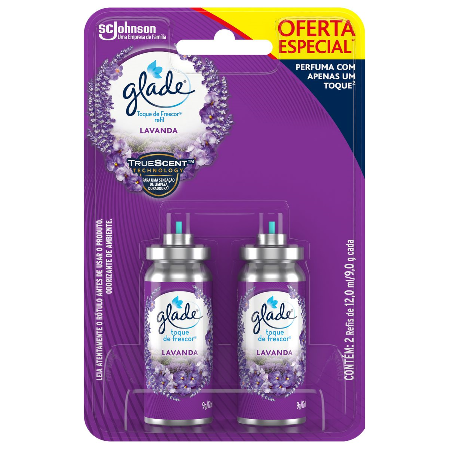 Odorizador de Ambiente Lavanda Glade Toque de Frescor Blister C/2 Unidades 12ml Cada Refil