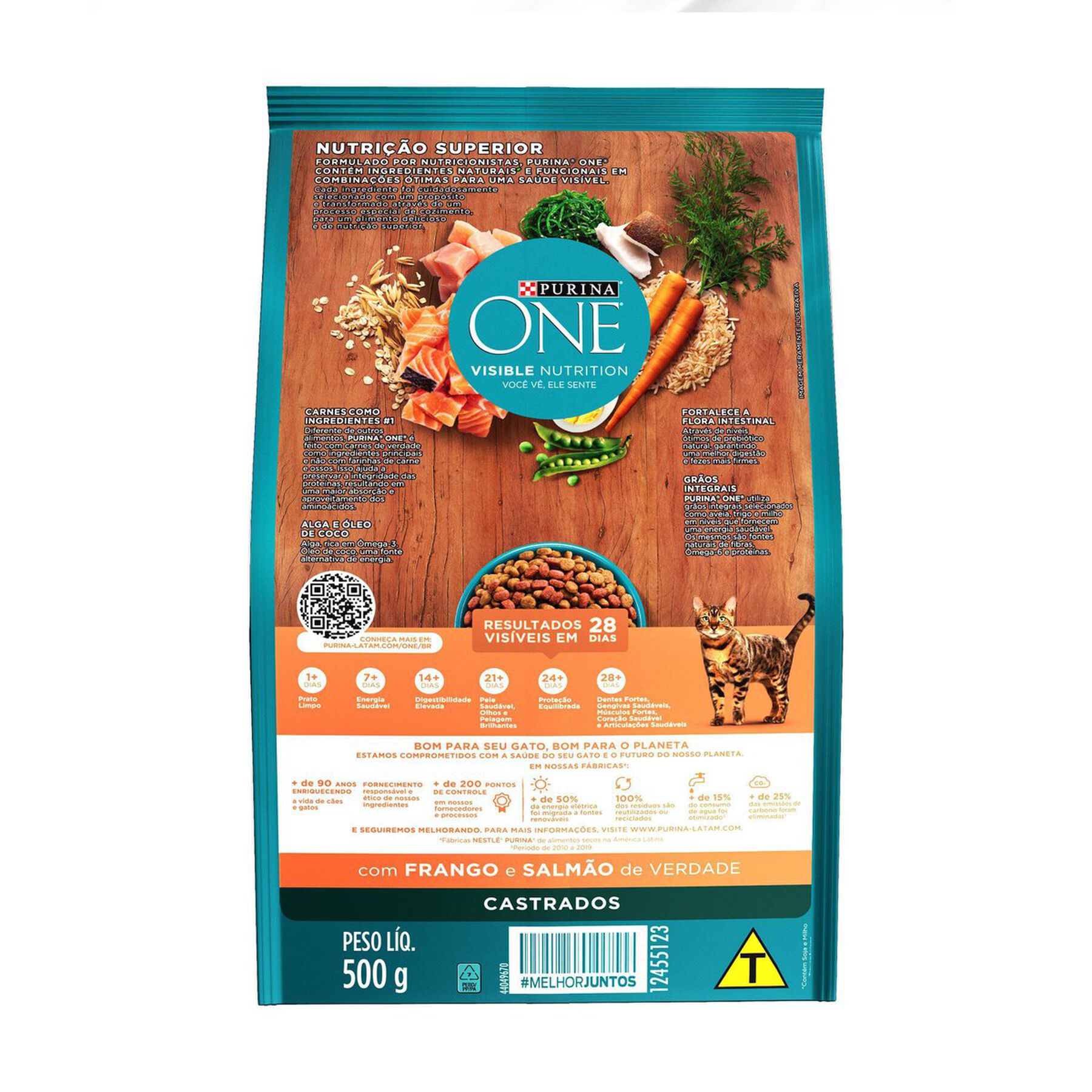 Alimento para Gatos Castrados Frango e Salmão Purina One Visible Nutrition Pacote 500g