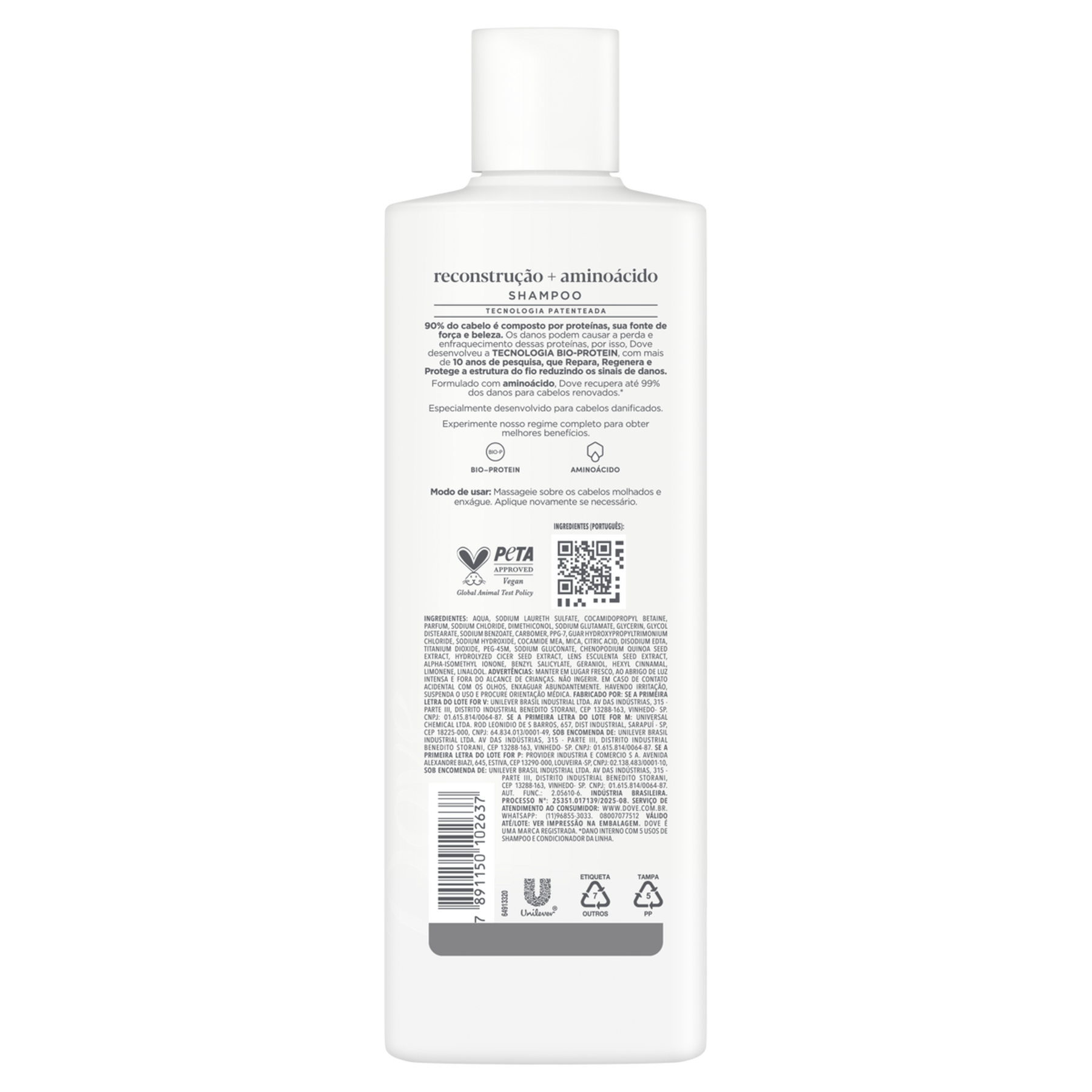 Shampoo Dove Reconstru&ccedil;&atilde;o + Amino&aacute;cido Frasco 370ml