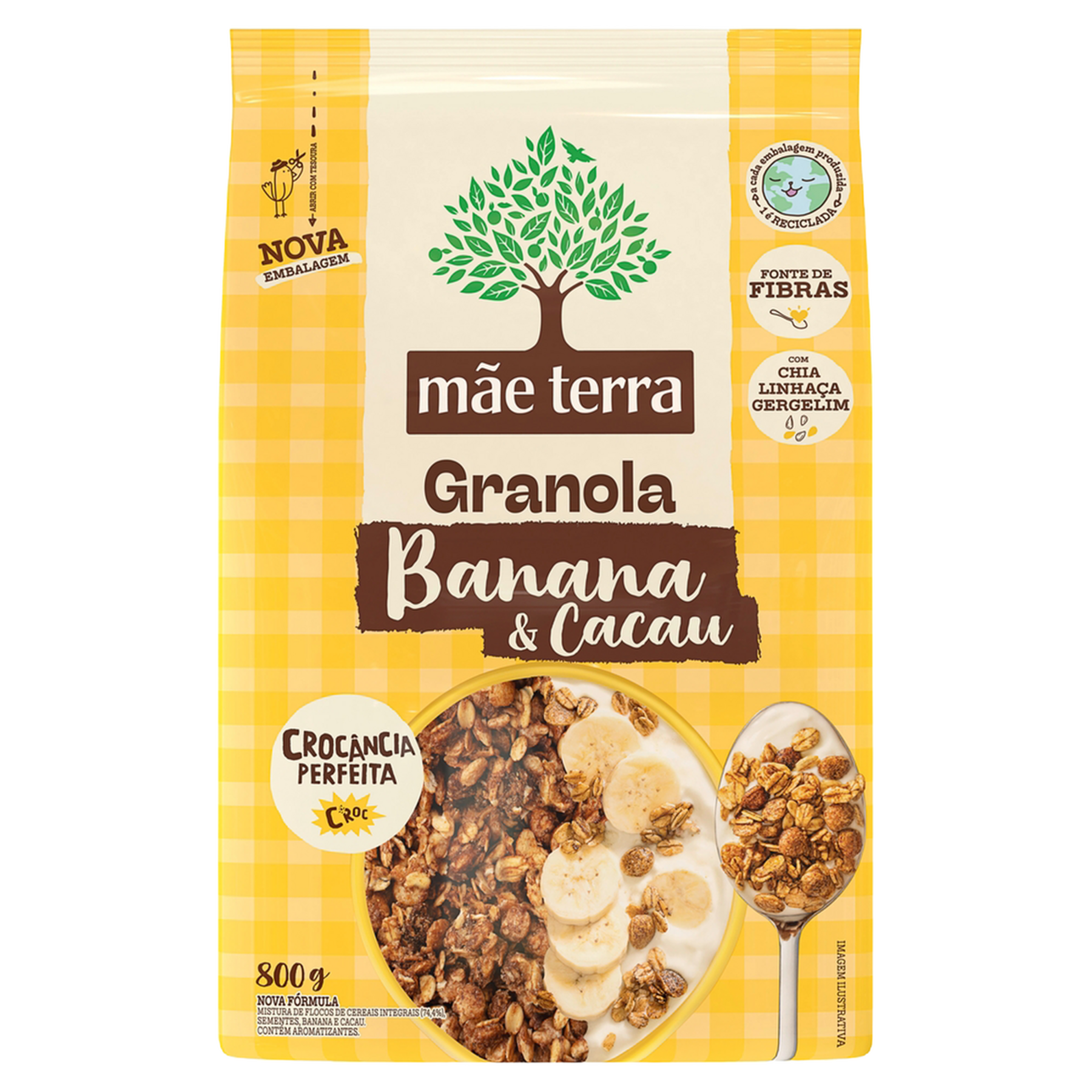 Granola Integral Banana e Cacau M&atilde;e Terra Pacote 800g