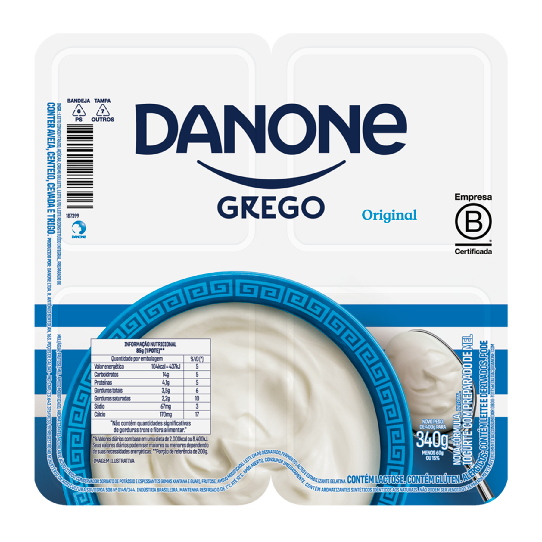 Iogurte Integral Grego Original Danone Bandeja 340g C/4 Unidades
