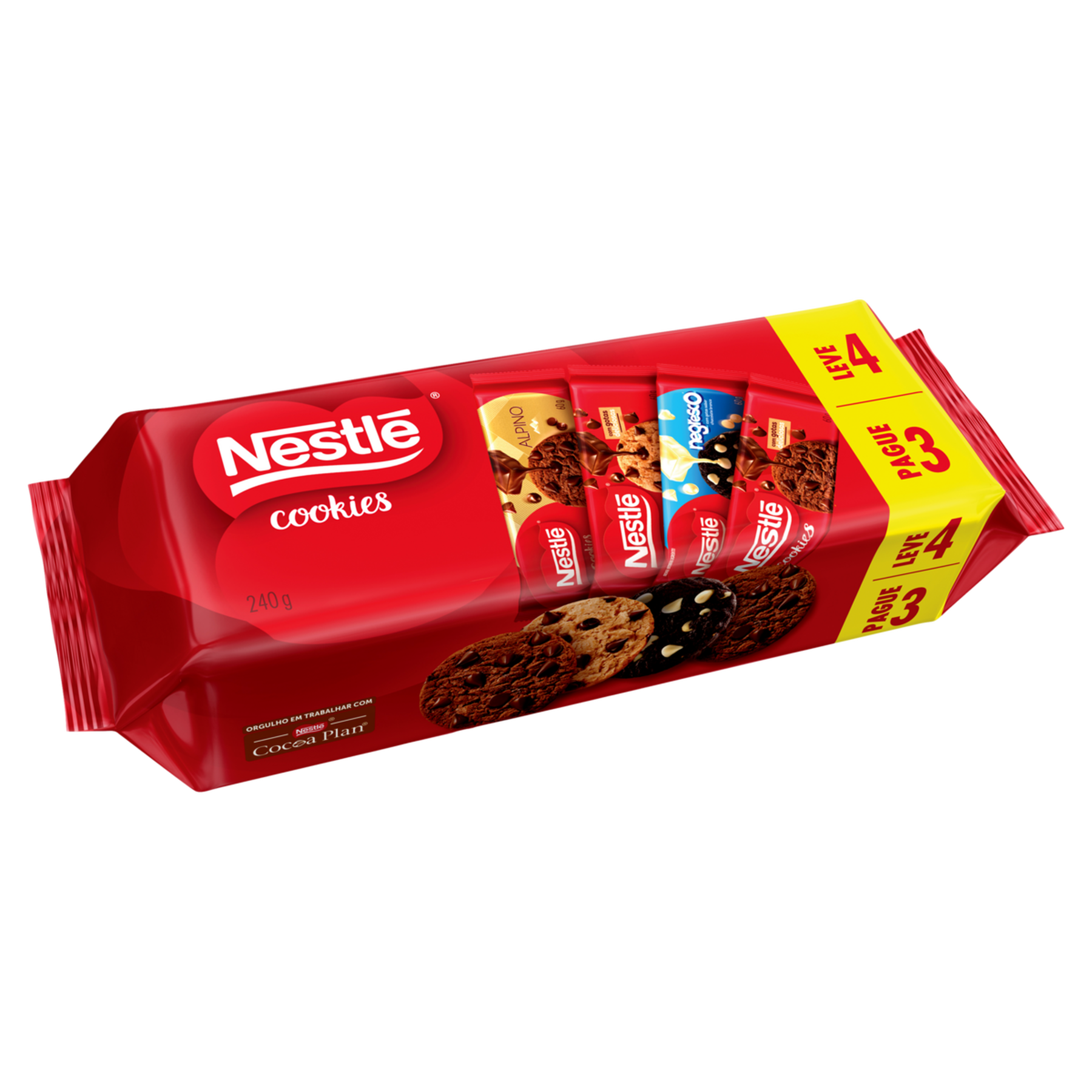 Kit Cookies Baunilha + Chocolate + Alpino + Negresco Nestl&eacute; 240g - Embalagem Leve 4 Pague 3 Unidades