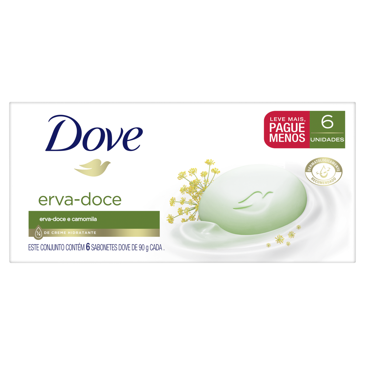 Sabonete em Barra Erva-Doce e Camomila Dove Envolt&oacute;rio 6x90g - Embalagem Leve Mais Pague Menos