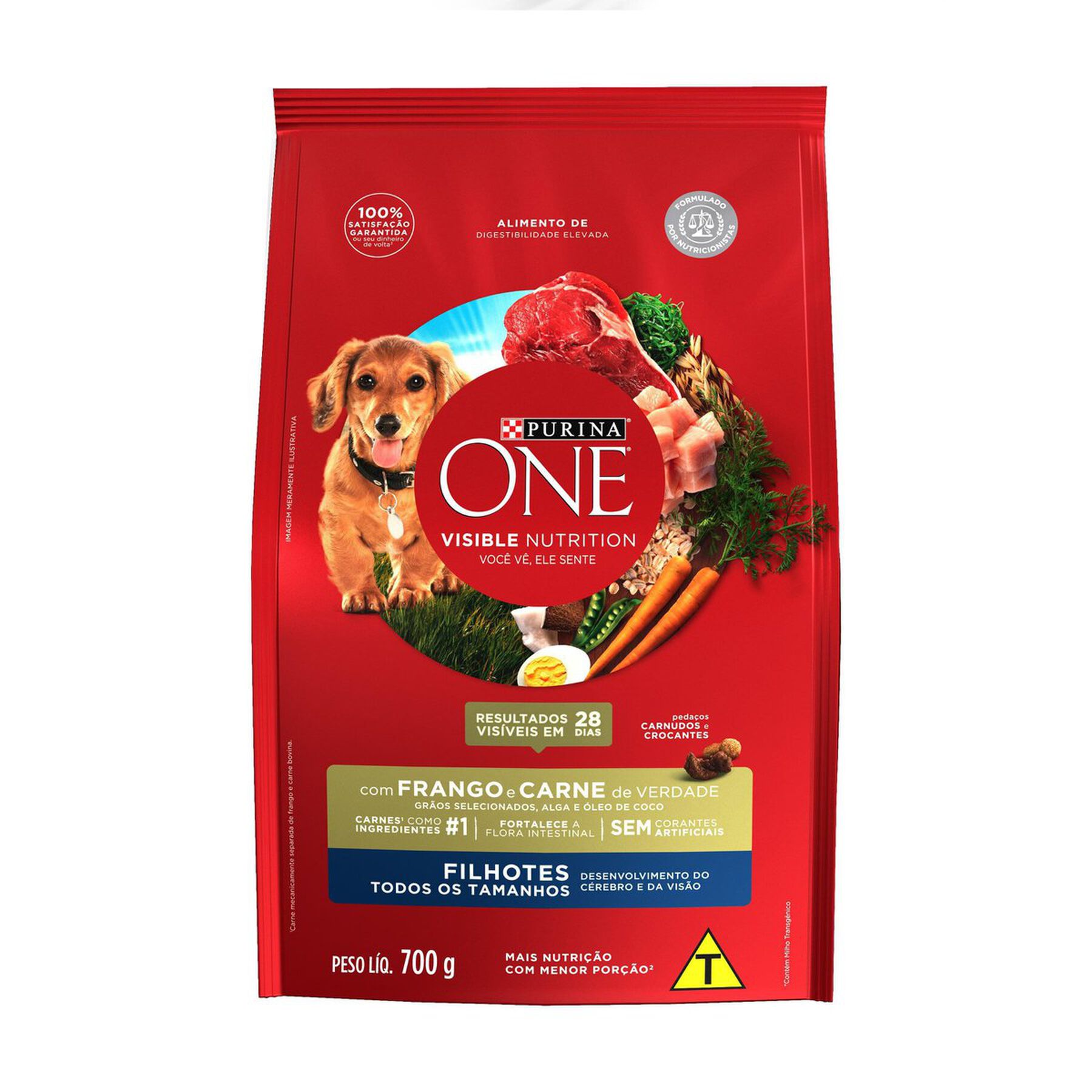 Alimento para Cães Filhotes Todos os Tamanhos Frango e Carne Purina One Visible Nutrition Pacote 700g