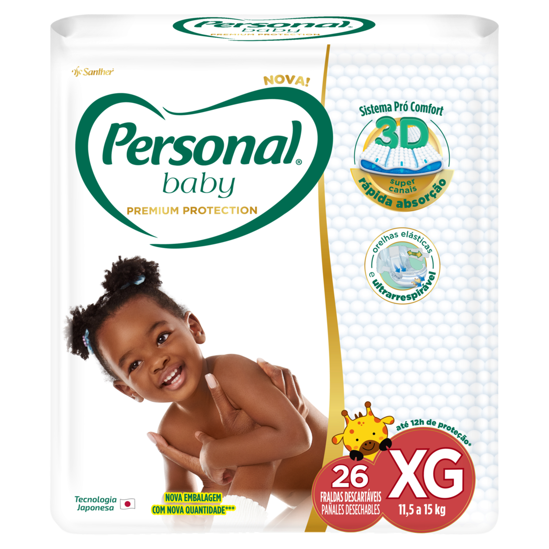 Fralda Descartável Infantil Personal Baby Premium Protection XG Pacote C/26 Unidades