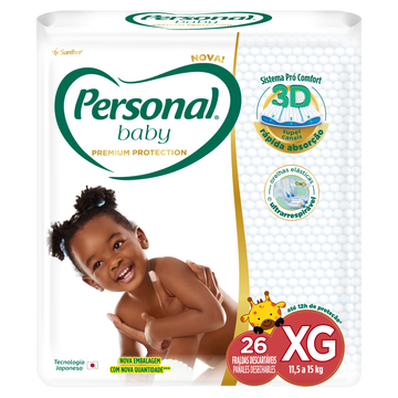 Fralda Descartável Infantil Personal Baby Premium Protection XG Pacote C/26 Unidades