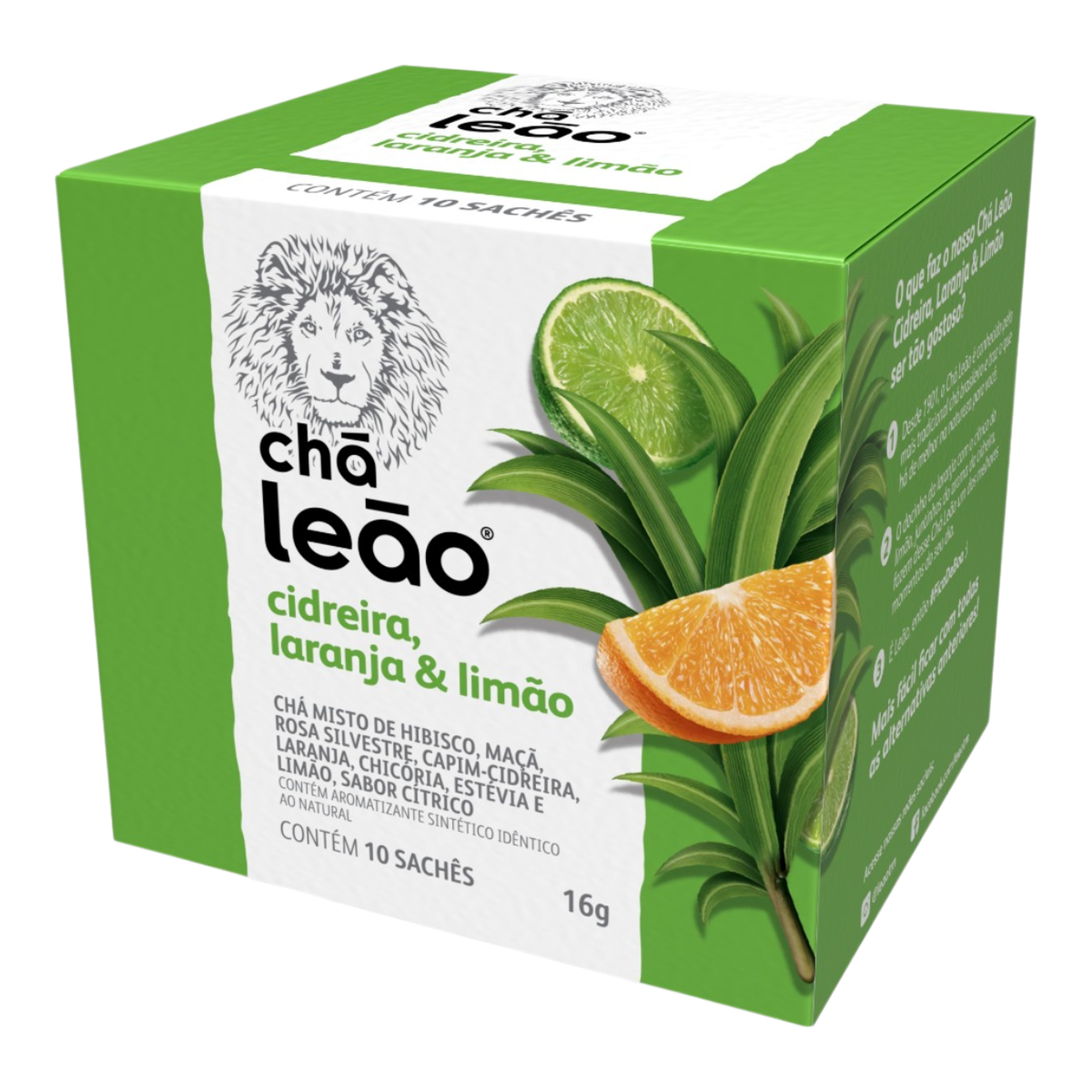 Ch&aacute; Cidreira, Laranja e Lim&atilde;o Ch&aacute; Le&atilde;o Caixa 16g 10 Unidades