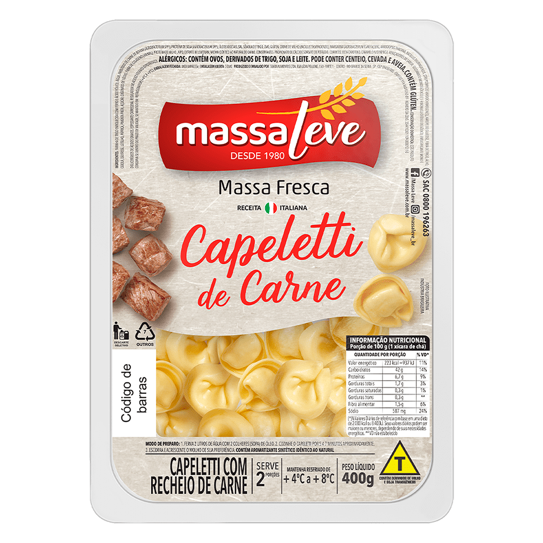 Massa Fresca Capeletti Carne Massa Leve 400g