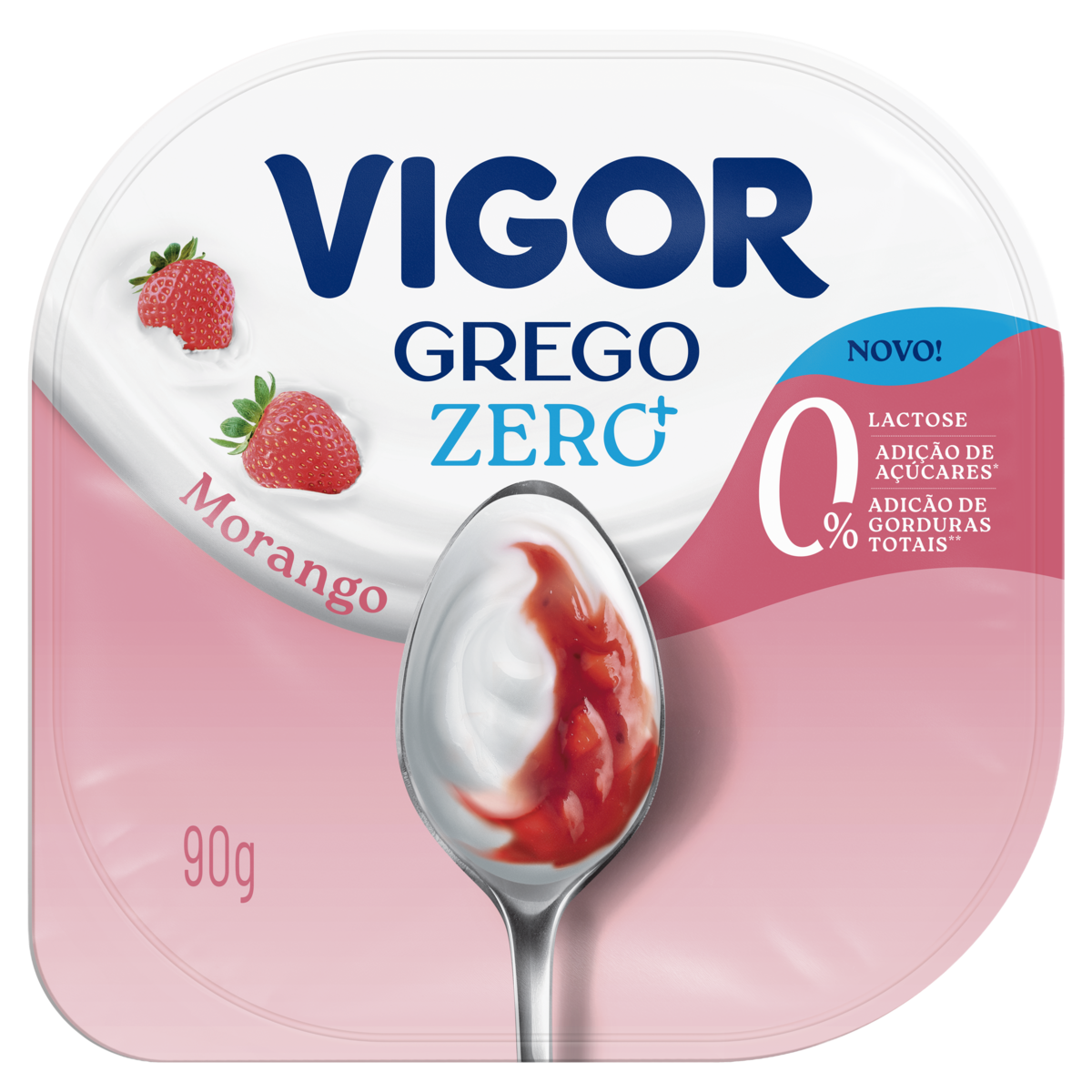 Iogurte Desnatado Grego Zero Morango Vigor Pote 90g