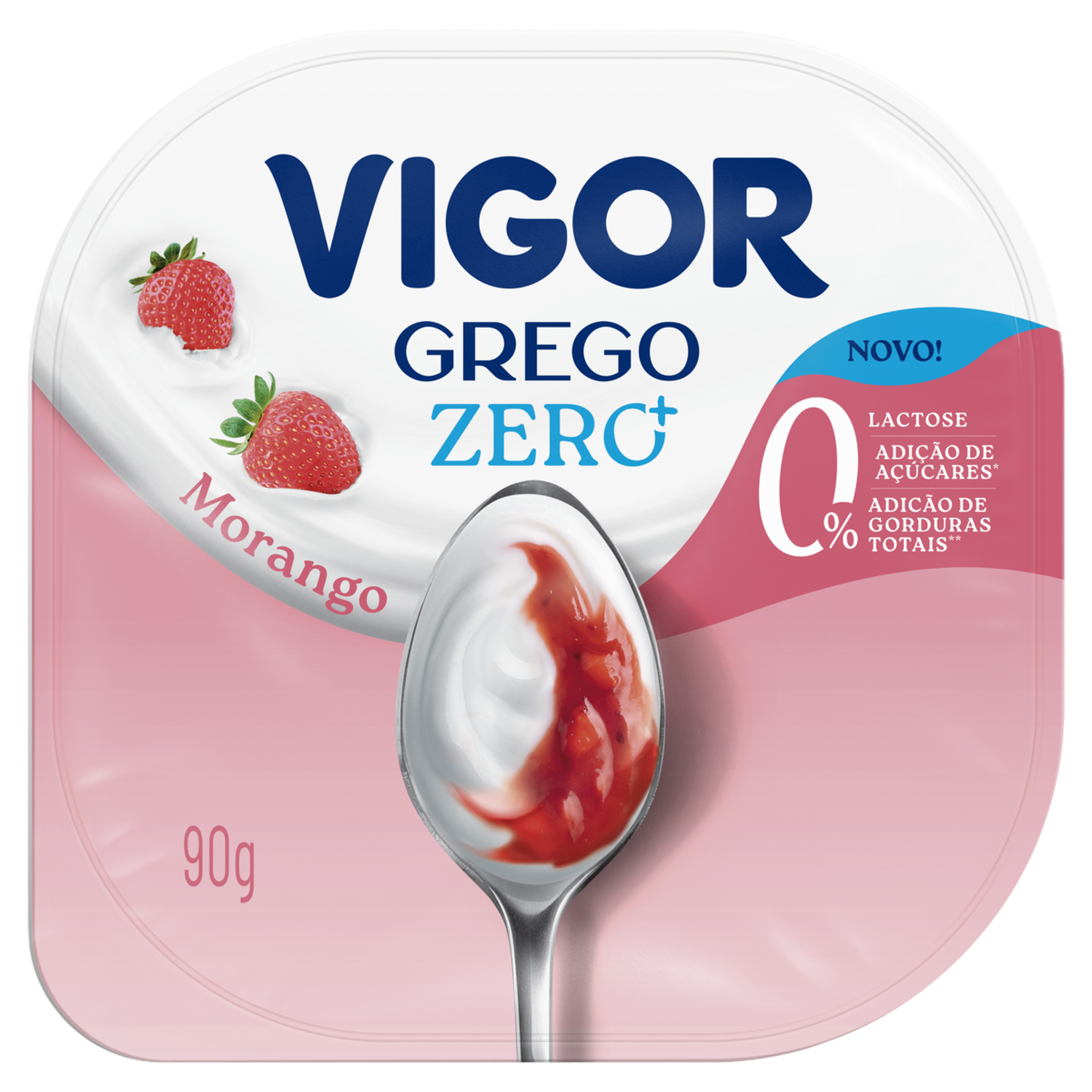 Iogurte Desnatado Grego Calda Morango Zero Lactose Vigor Zero+ Pote 90g