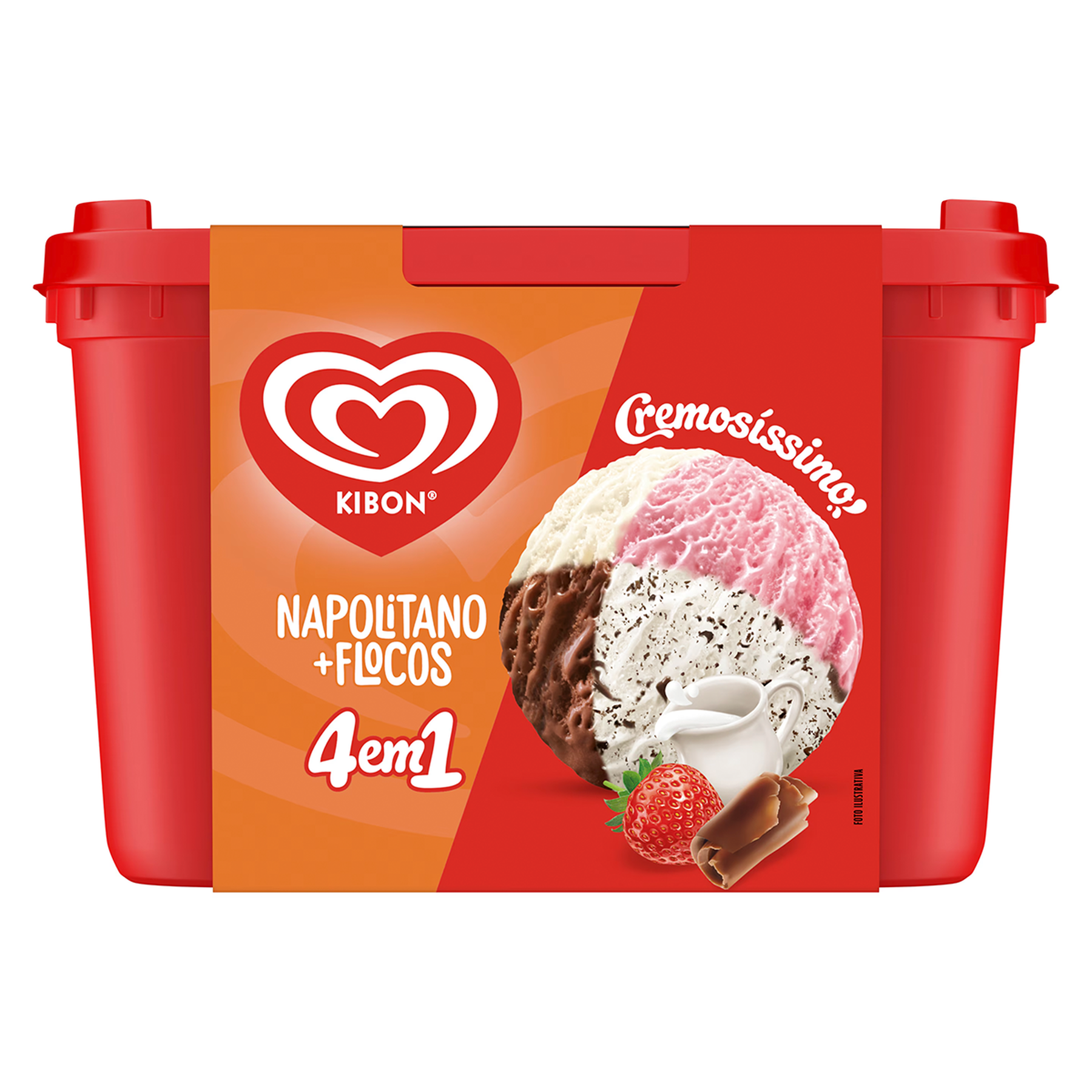 Sorvete 4 em 1 Napolitano + Flocos Cremos&iacute;ssimo Kibon Pote 2l