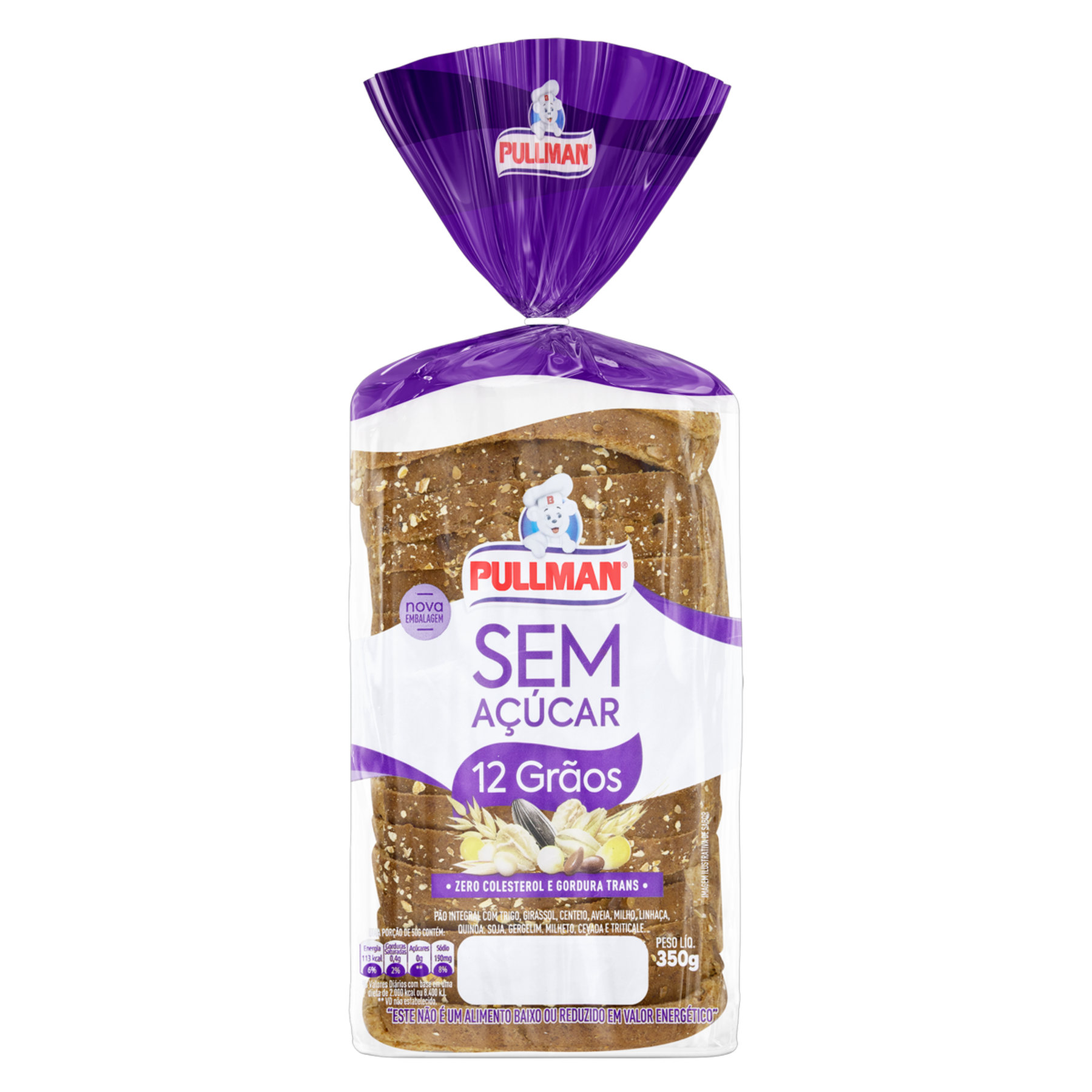 Pão Integral 12 Grãos Zero Açúcar Pullman Pacote 350g