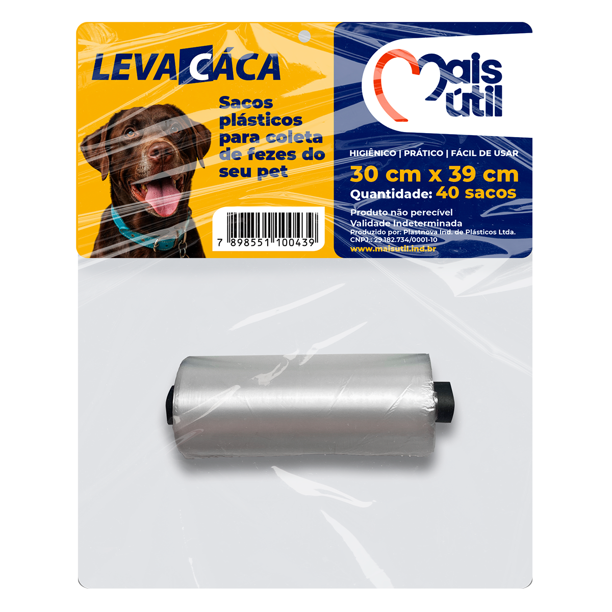 Saco Pl&aacute;stico para Pet Leva C&aacute;ca Mais &Uacute;til 30x39cm C/40 Unidades
