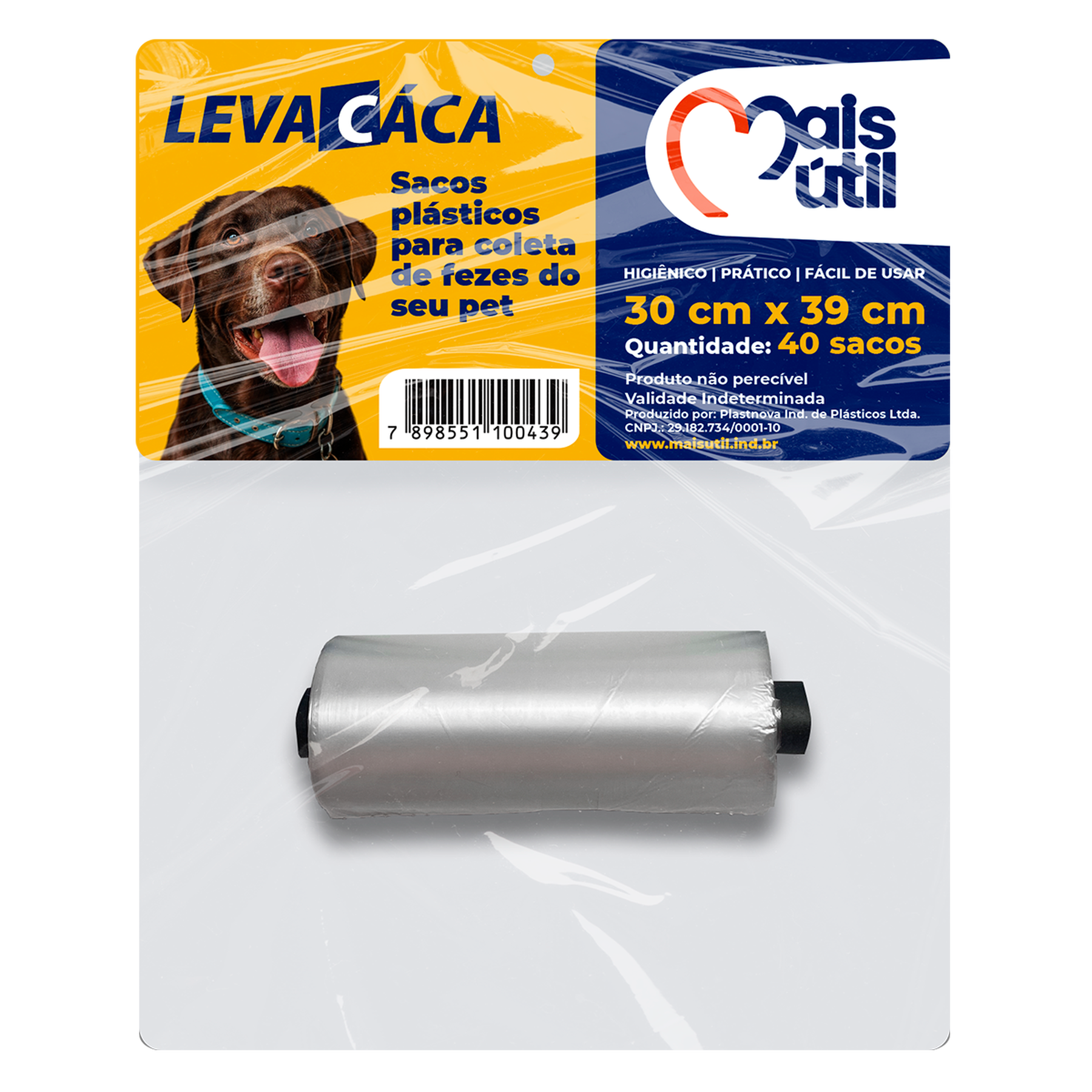 Saco Pl&aacute;stico para Pet Leva C&aacute;ca Mais &Uacute;til 30x39cm C/40 Unidades