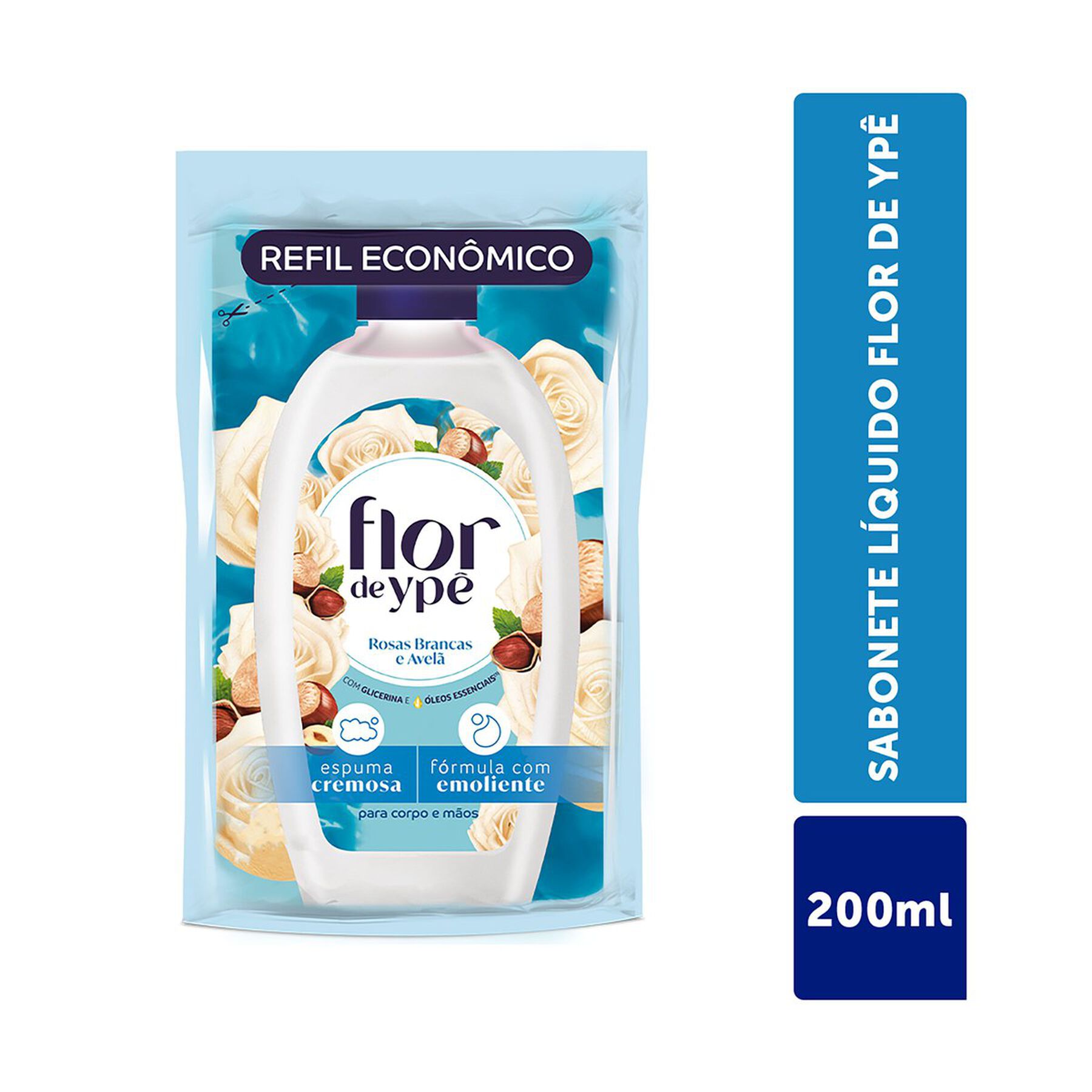 Sabonete Líquido Rosas Brancas e Avelã Flor de Ypê Sachê 200ml - Embalagem Refil Econômico