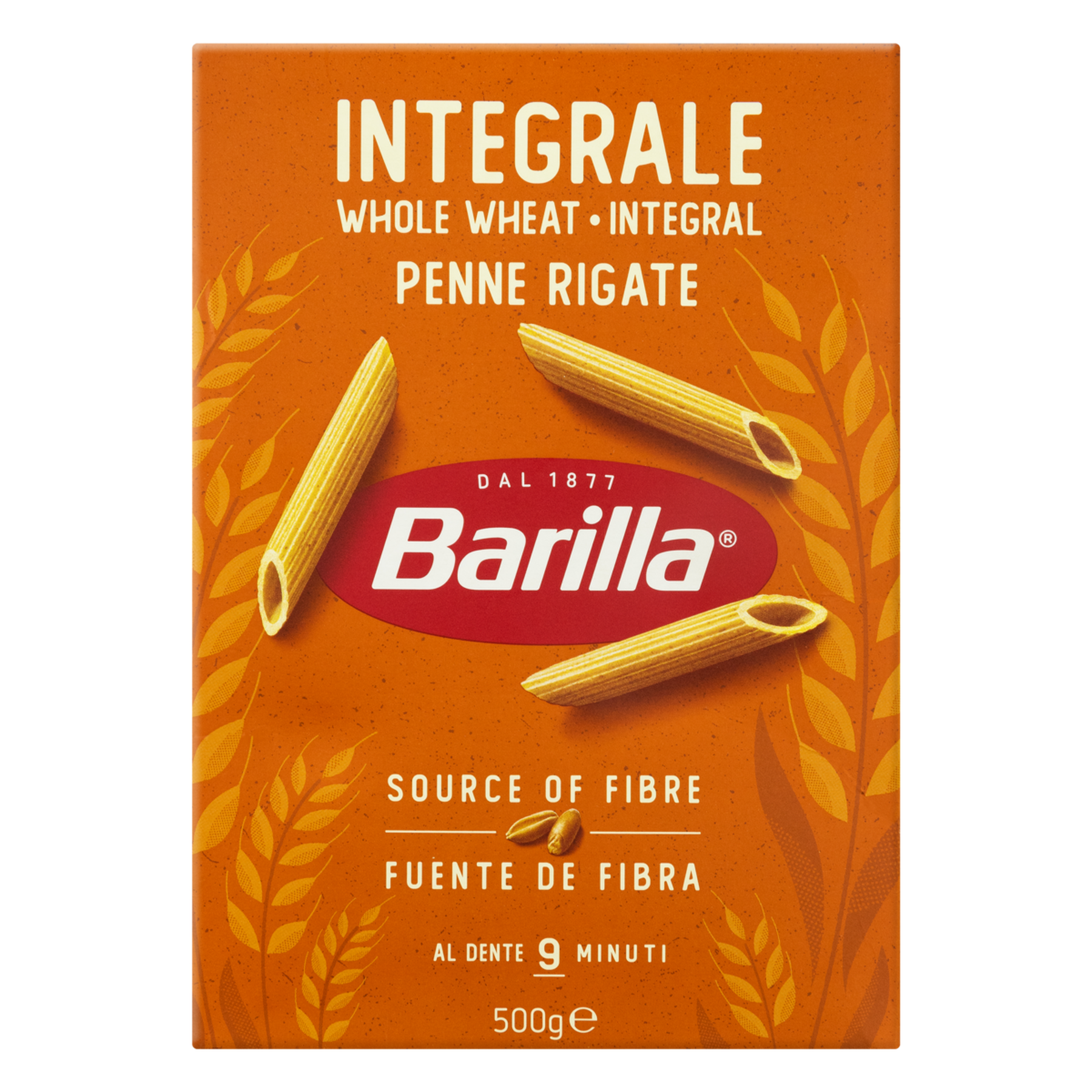 Macarr&atilde;o de S&ecirc;mola de Trigo Duro Integral Penne Rigate Barilla Caixa 500g&nbsp;