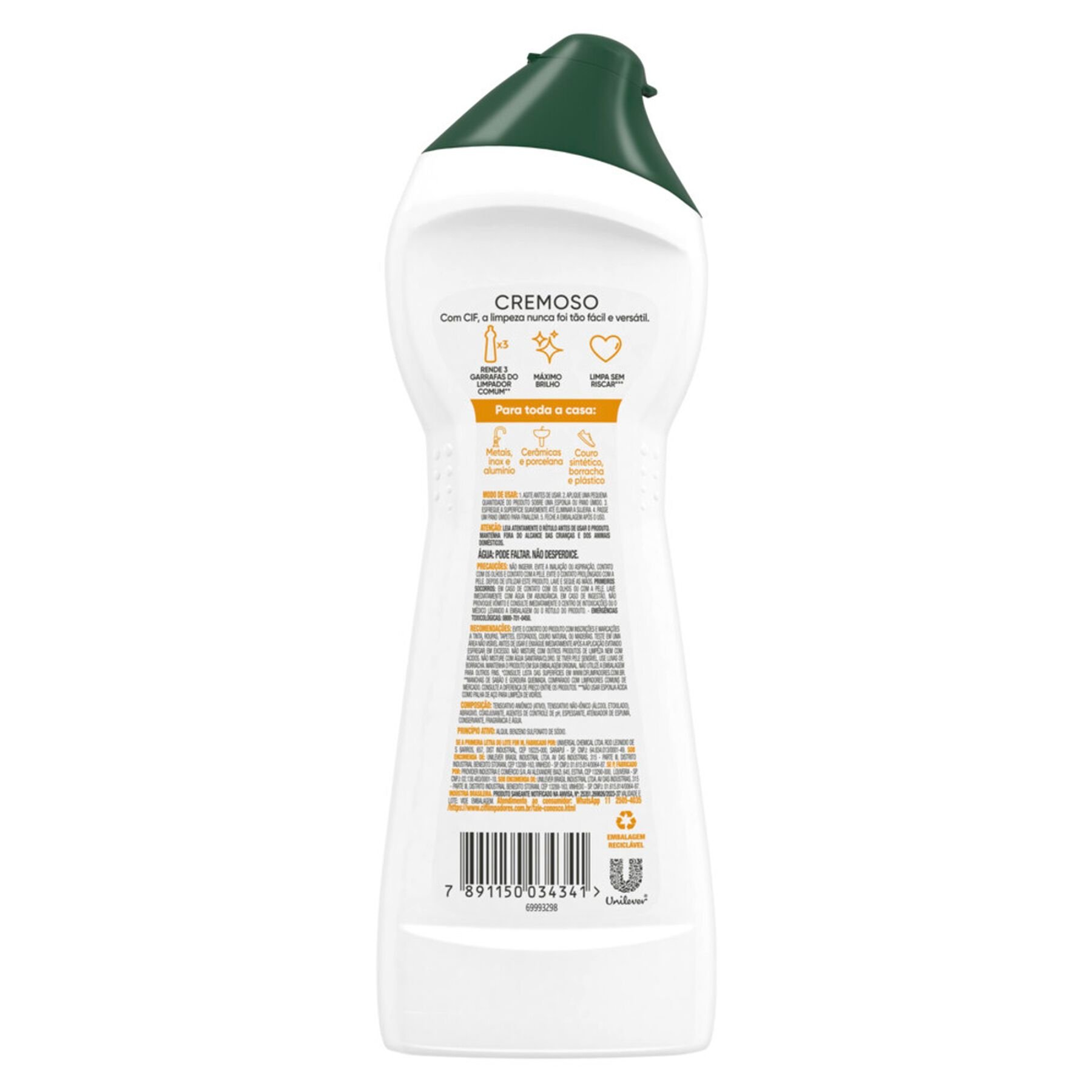 CIF Cremoso Limpeza Milagrosa Laranja para casa 250 ml