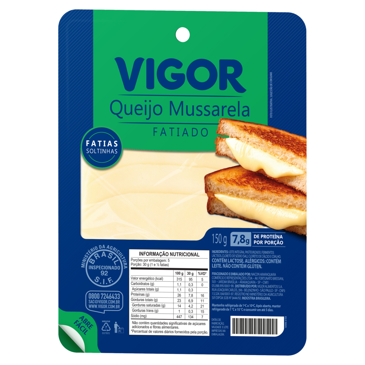 Queijo Mussarela Fatiado Vigor Bandeja 150g